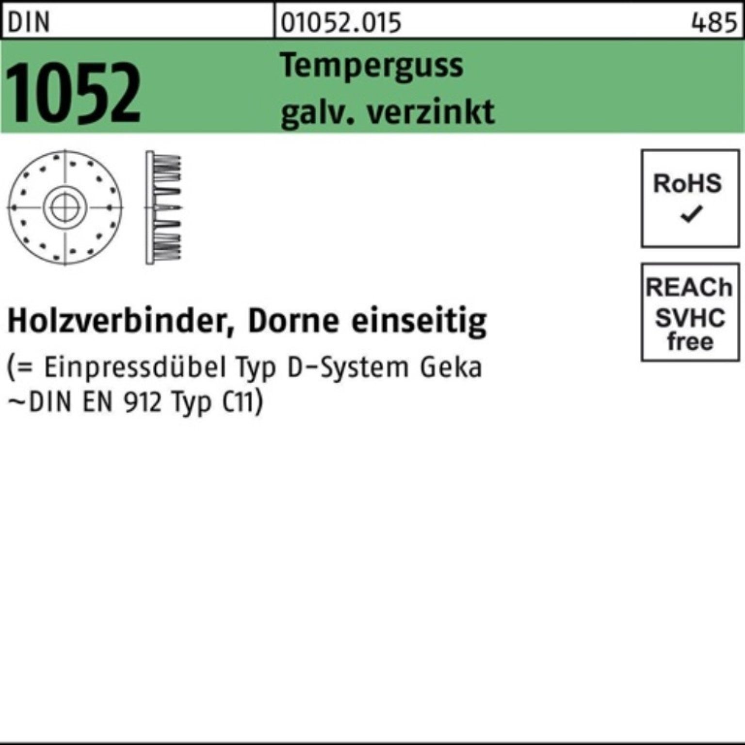 Verbinder 100er Pack Holzverbinder DIN 1052 einseitig 80x21xM20 Temperguss galv., Reyher