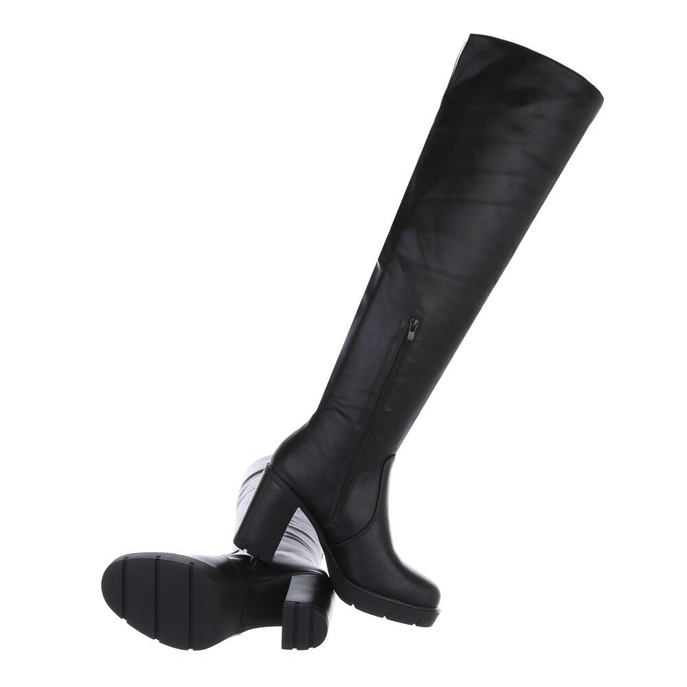 Stiefel Party Ital-Design Blockabsatz in & Schwarz High-Heel Damen Clubwear Overkneestiefel