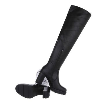 Ital-Design Damen Party & Clubwear Overkneestiefel Blockabsatz High-Heel Stiefel in Schwarz