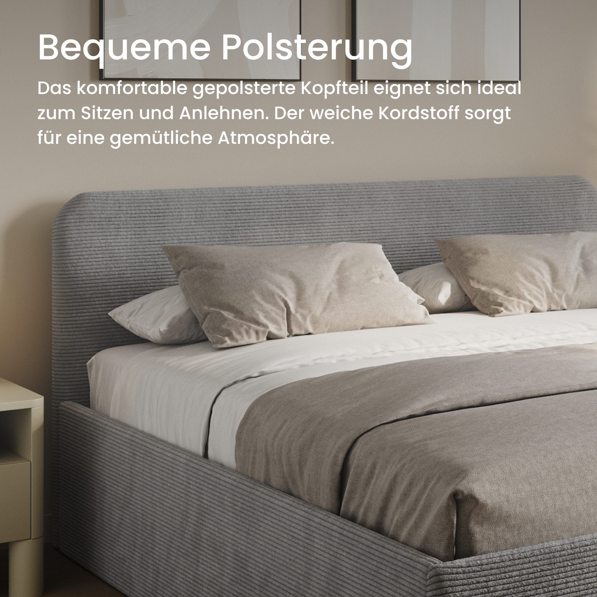 Home Collective Polsterbett Bett mit Stauraum, verstellbarem Lattenrost, viele Größen (Größen: 100x200 120x200 140x200 160x200 180x200 200x200, hochwertiger Kor – Bild 5 von 5
