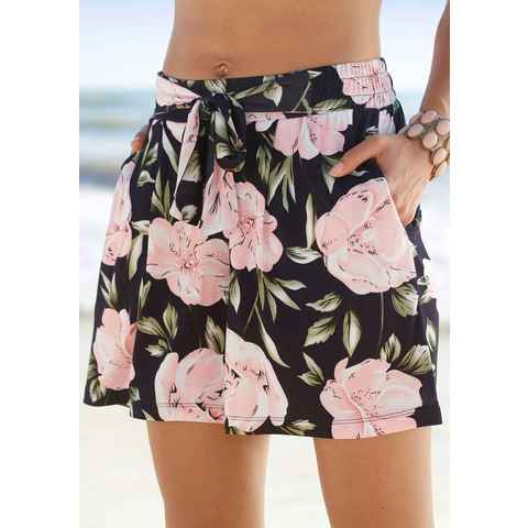 s.Oliver Shorts mit Bindeband am Bund, im Blumenprint, kurze Hose