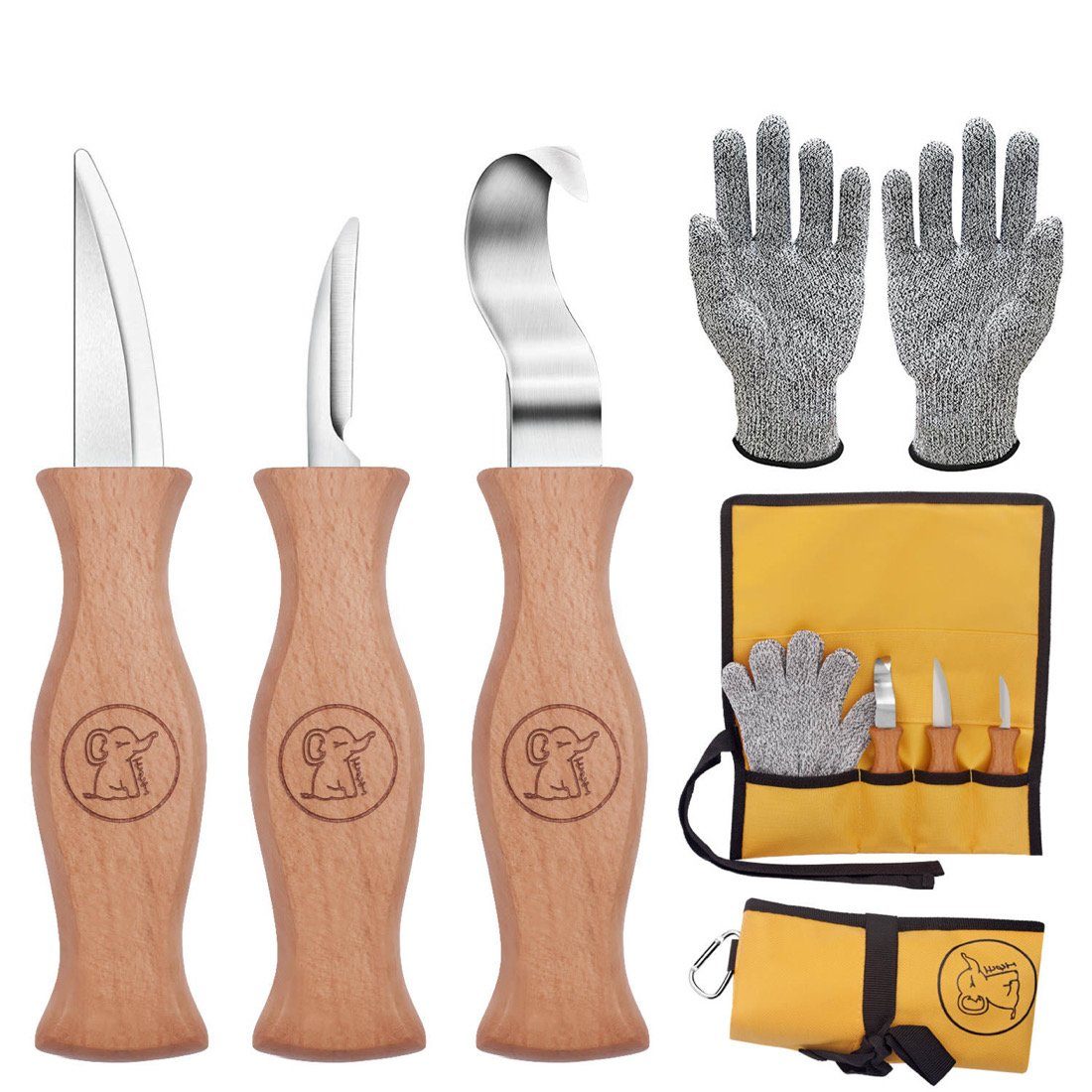 Set Set, ab Schnitzmesser schnittfeste 5-teiliges Taschenmesser Eli rostfreier Jahre, 6 Stahl Handschuhe, Beidhändig, Kindermesser Kinder