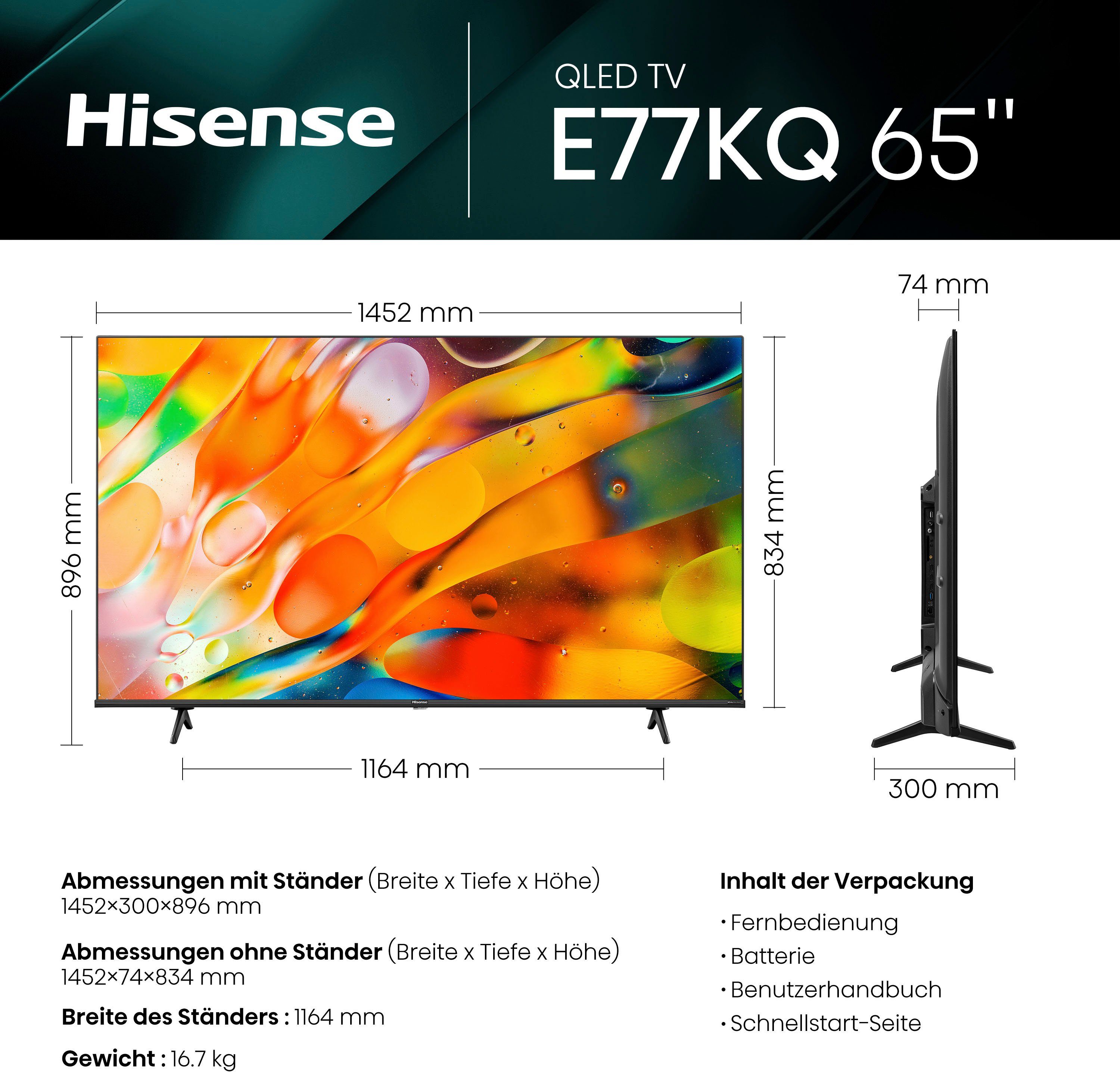 Hisense 65E77KQ QLED-Fernseher Zoll, (164 4K HD, Ultra Smart-TV) cm/65