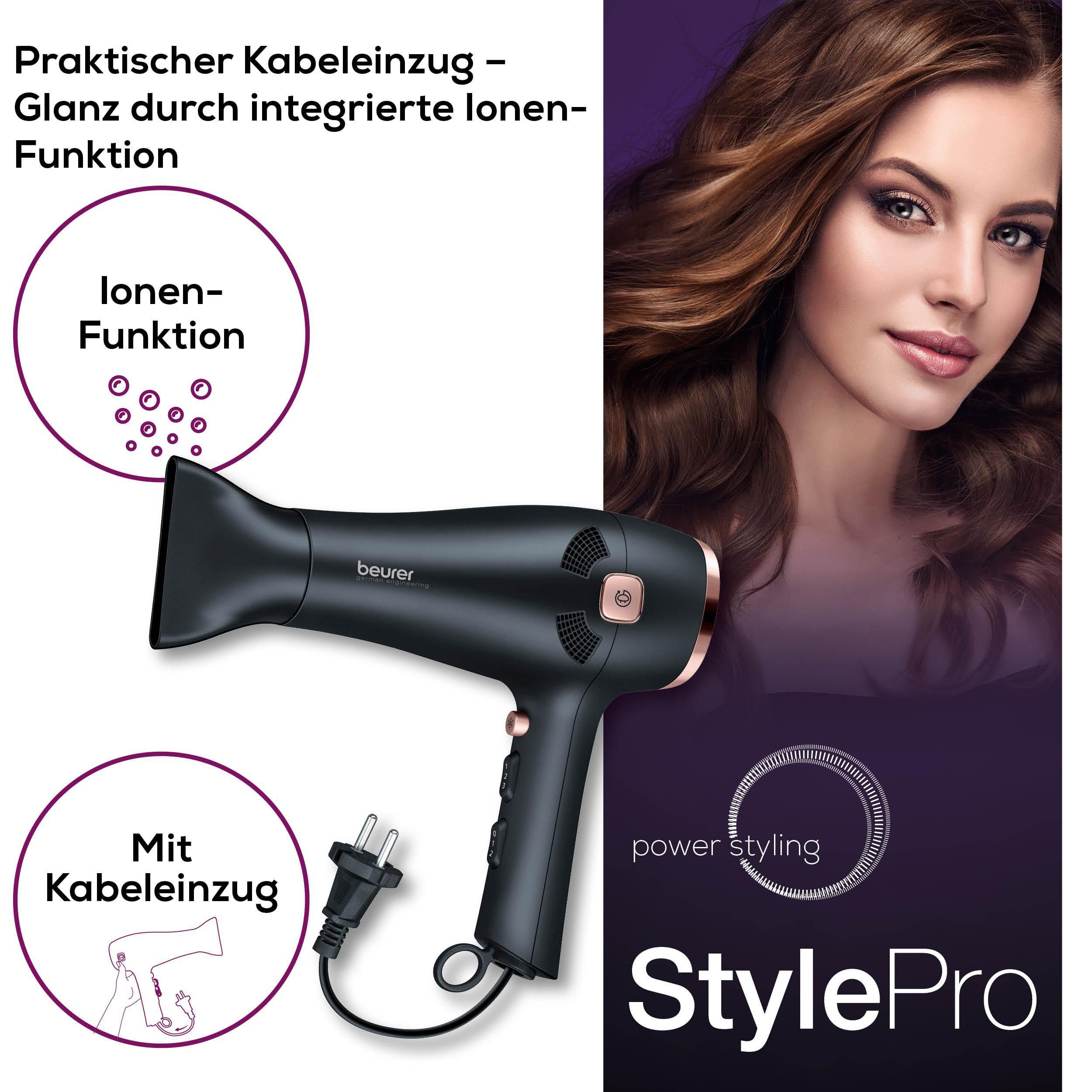 BEURER Haartrockner HC 55, mit Kabeleinzugfunktion und leistungsstarken 2200 Watt, Ionenfunktion für geschmeidig glänzende Haare