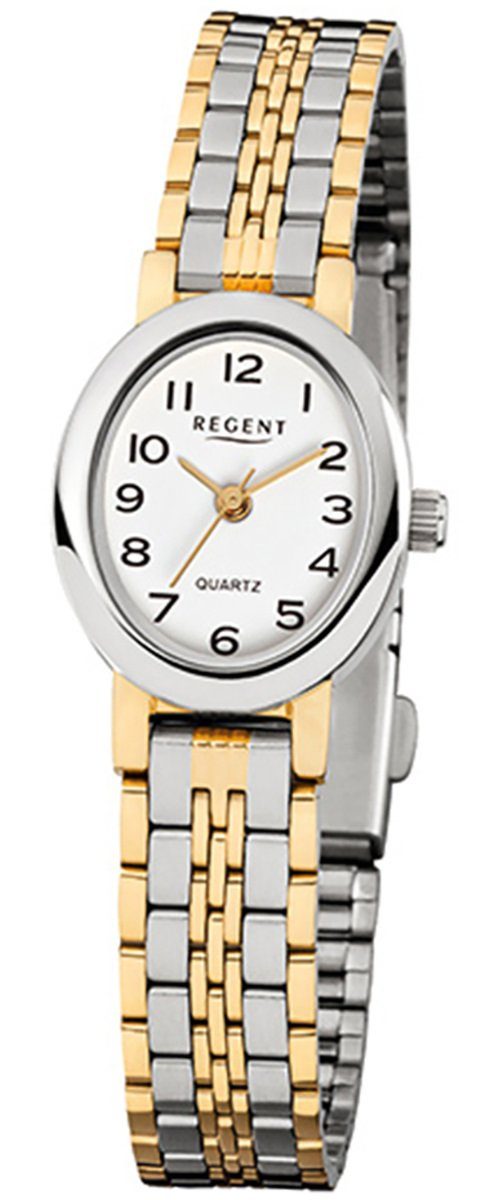 Regent Quarzuhr Regent Damen-Armbanduhr silber gold Analog, Damen Armbanduhr oval, klein (ca. 20x24mm), Edelstahl, ionenplattiert