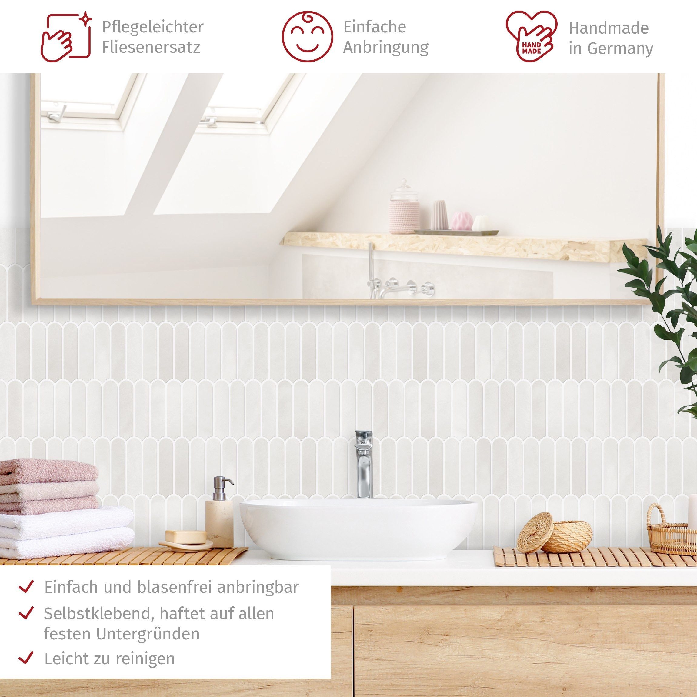 Bilderdepot24 Badrückwand weiss fugenlose Wandverkleidung Bad Illustration, (Hartfolie matt » Selbstklebend SMART 0,35 mm), wasserfestes Wandpaneel Fischschuppen Fliesen Weiß