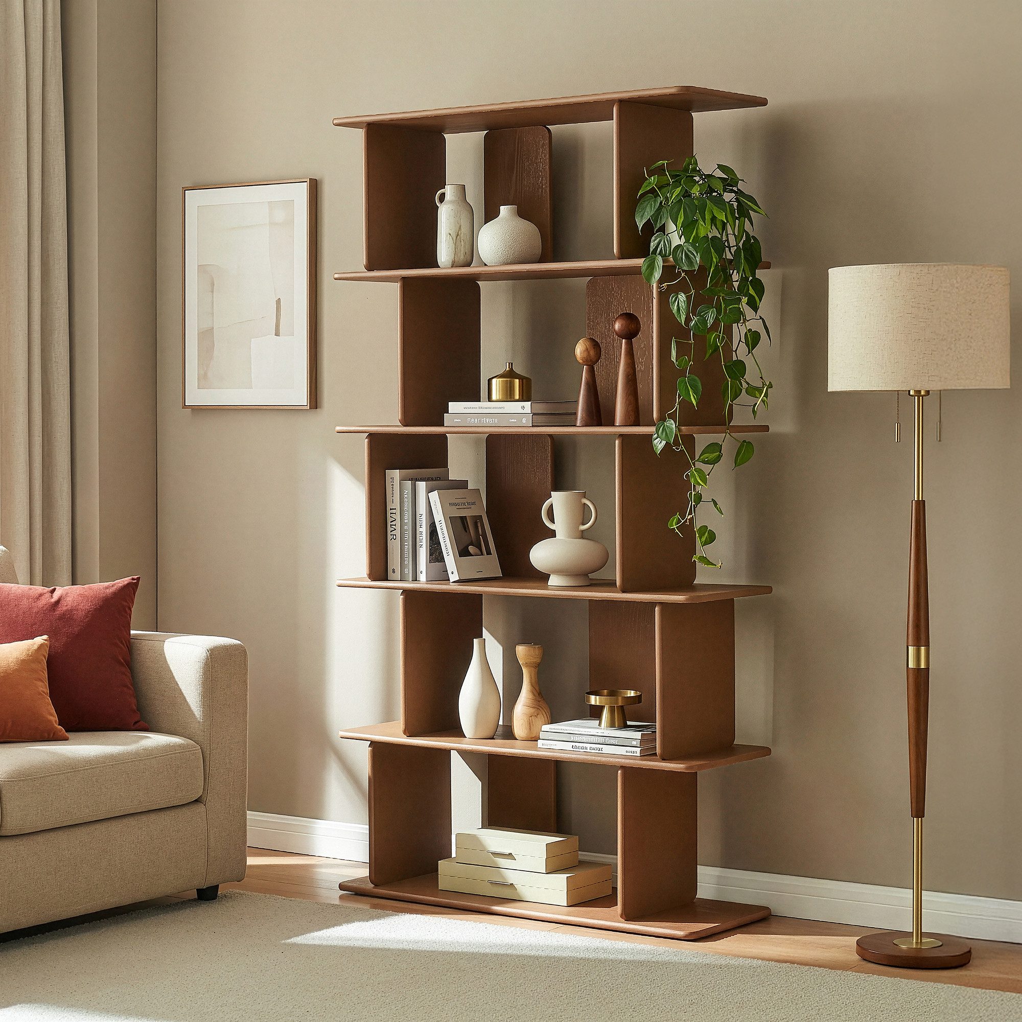 en.casa Bücherregal, »Gäljami« 180 x 100 x 35 cm mit 5 offenen Fächern Walnussoptik