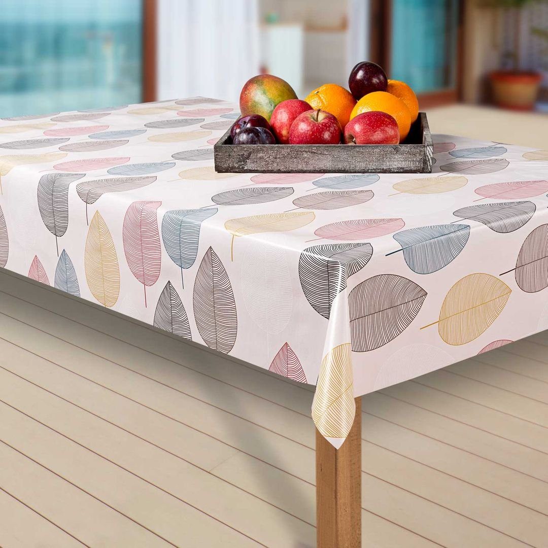 laro Tischdecke Wachstuch-Tischdecken Abwaschbar Blätter. bunt/weiß rechtec günstig online kaufen