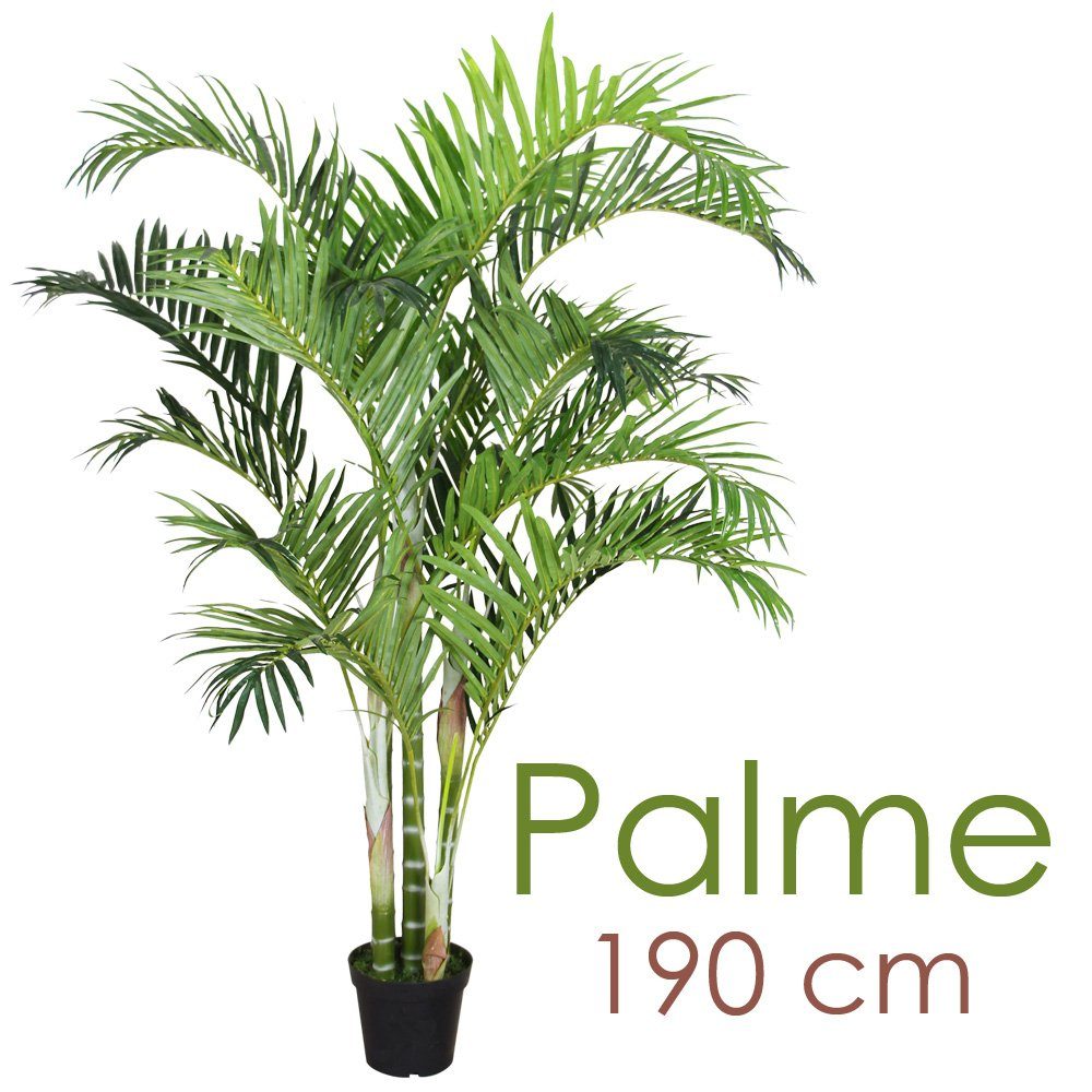 Kunstpalme Palmenbaum Palme Arekapalme Künstliche Pflanze Kunstpflanze 190 cm Arekapalme, Decovego, Höhe 190 cm