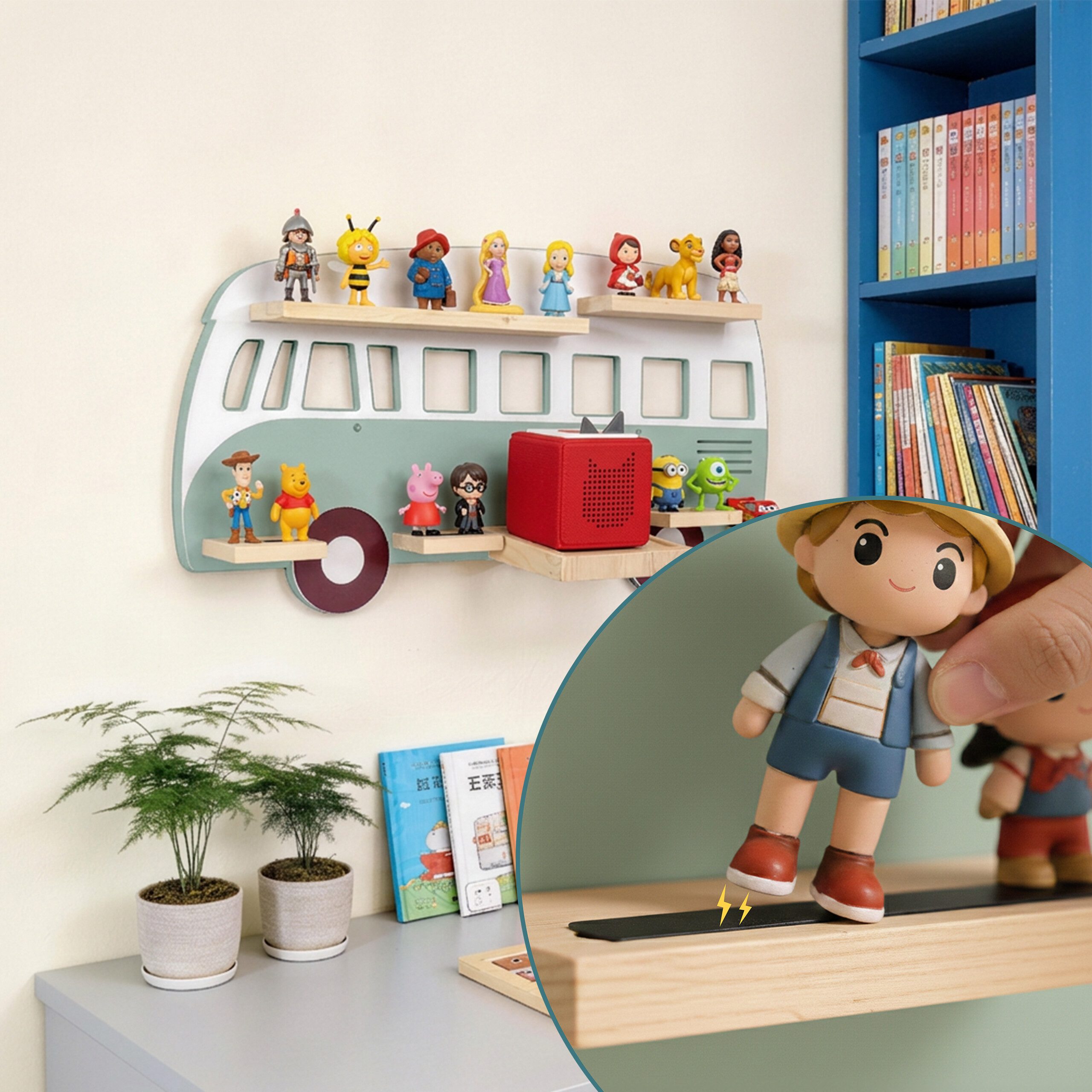 relaxdays Kinderregal Toniebox Regal Bus, 1-tlg., salbei. – Bild 3 von 5