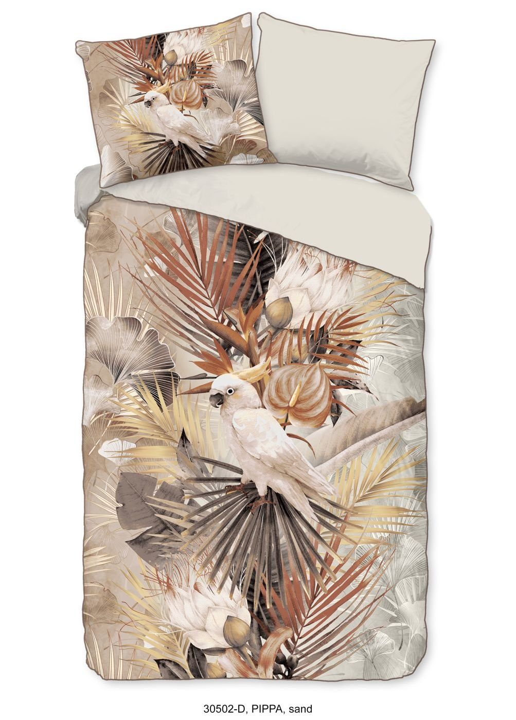 Bettwäsche Mako Satin 3tlg 200 X 200 cm + 2- 80 X 80 cm Pippa Sand Bettwäsch, Descanso, Baumolle, 3 teilig, Bettbezug Kopfkissenbezug Set kuschelig weich hochwertig