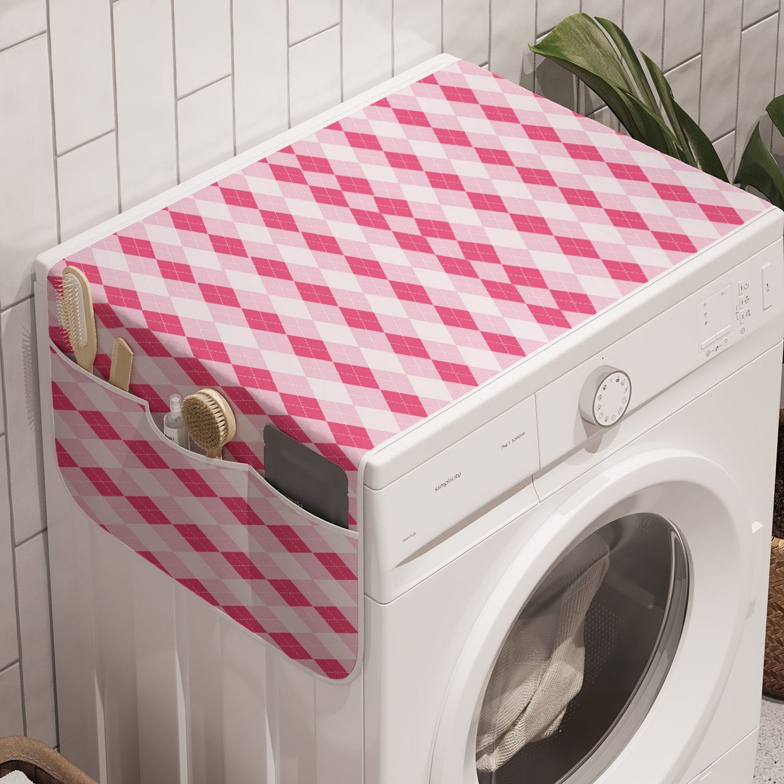Abakuhaus Badorganizer Anti-Rutsch-Stoffabdeckung für Waschmaschine und Trockner, geometrische Rhombus pinkish Argyle
