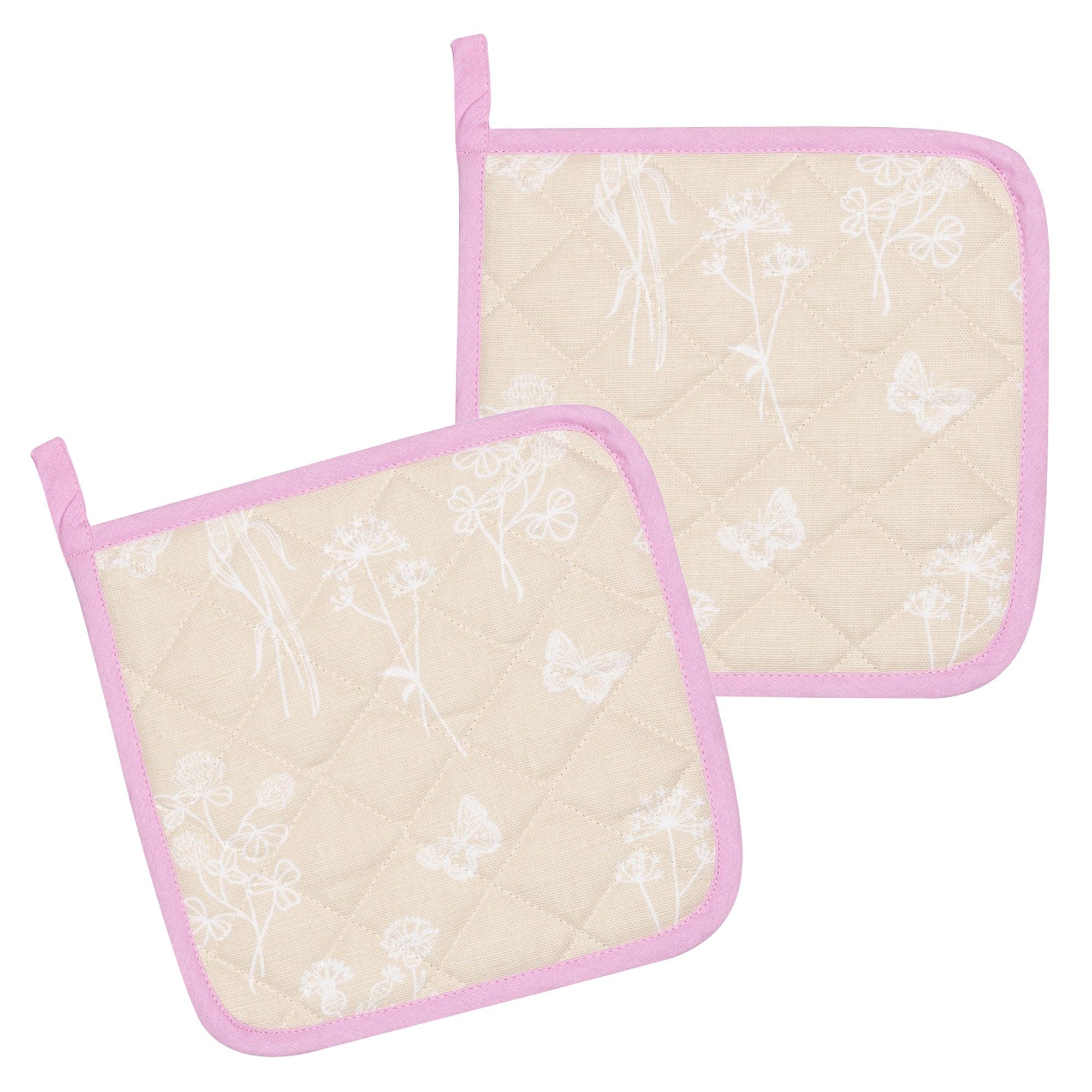 Kracht Topflappen Wildblumen, (Set, 2-tlg., 2-teilig), 2er Set Topflappen, wattiert, ca. 22x22 cm