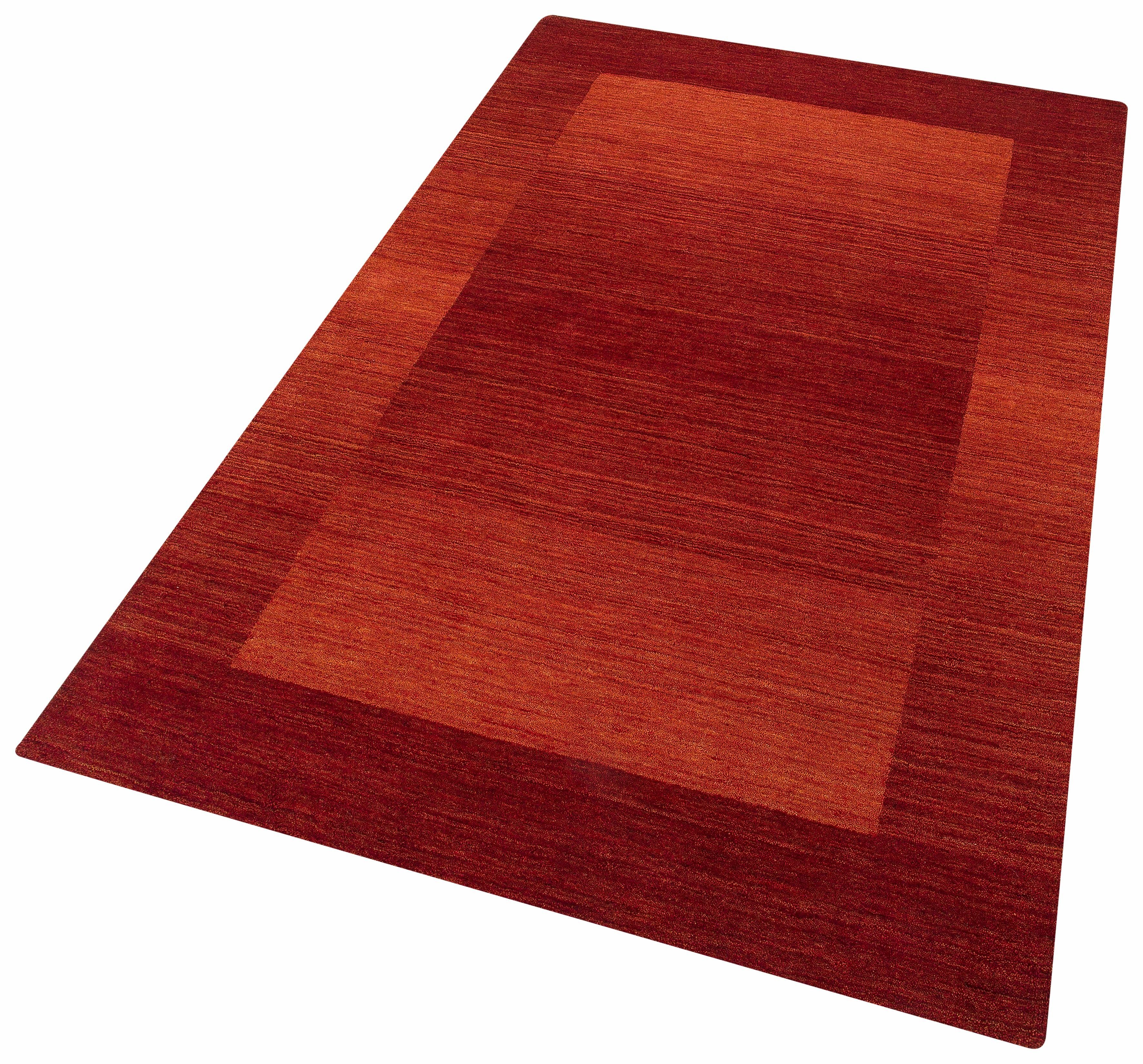 Wollteppich Gabbeh Super, THEKO, rechteckig, Höhe: 9 mm, Handweb Teppich, reine Schurwolle, handgewebt, mit Bordüre, Wohnzimmer rot