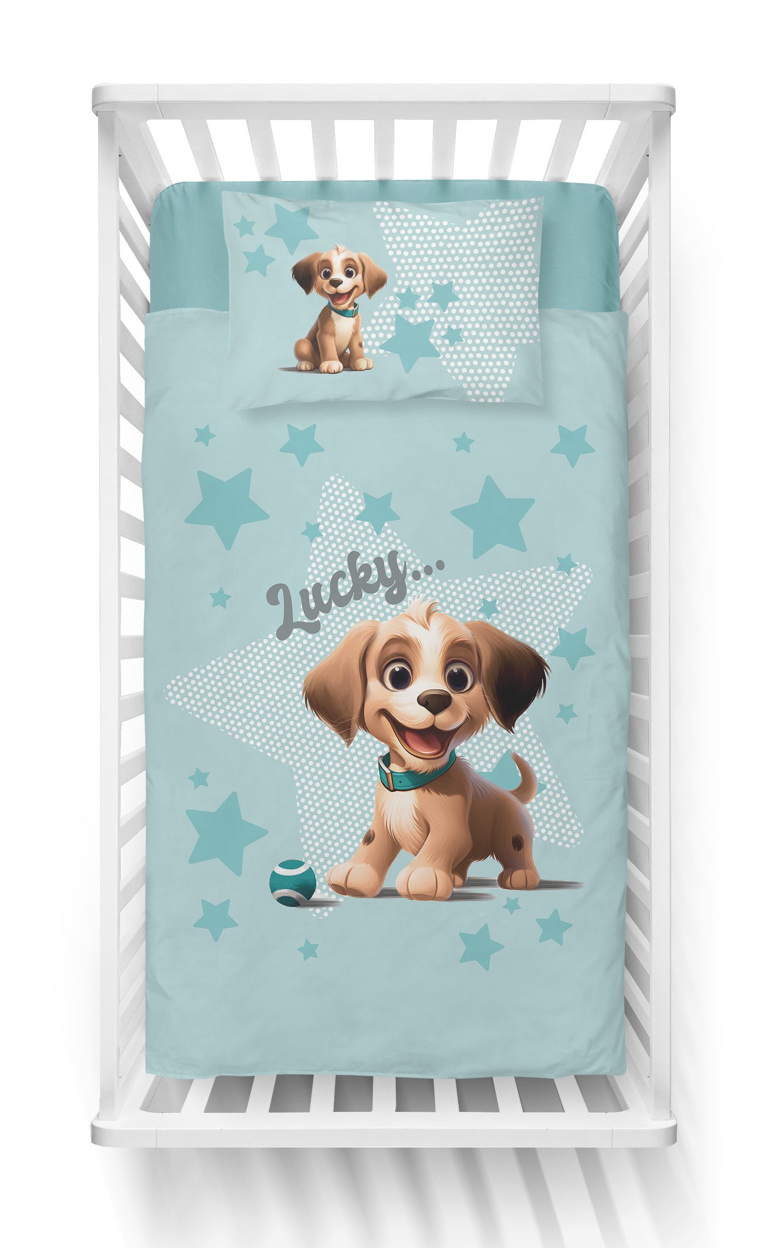 Häßler Homefashion Babybettwäsche Set süßer Hund 2tlg. 50% Vsikose/50% Baum günstig online kaufen