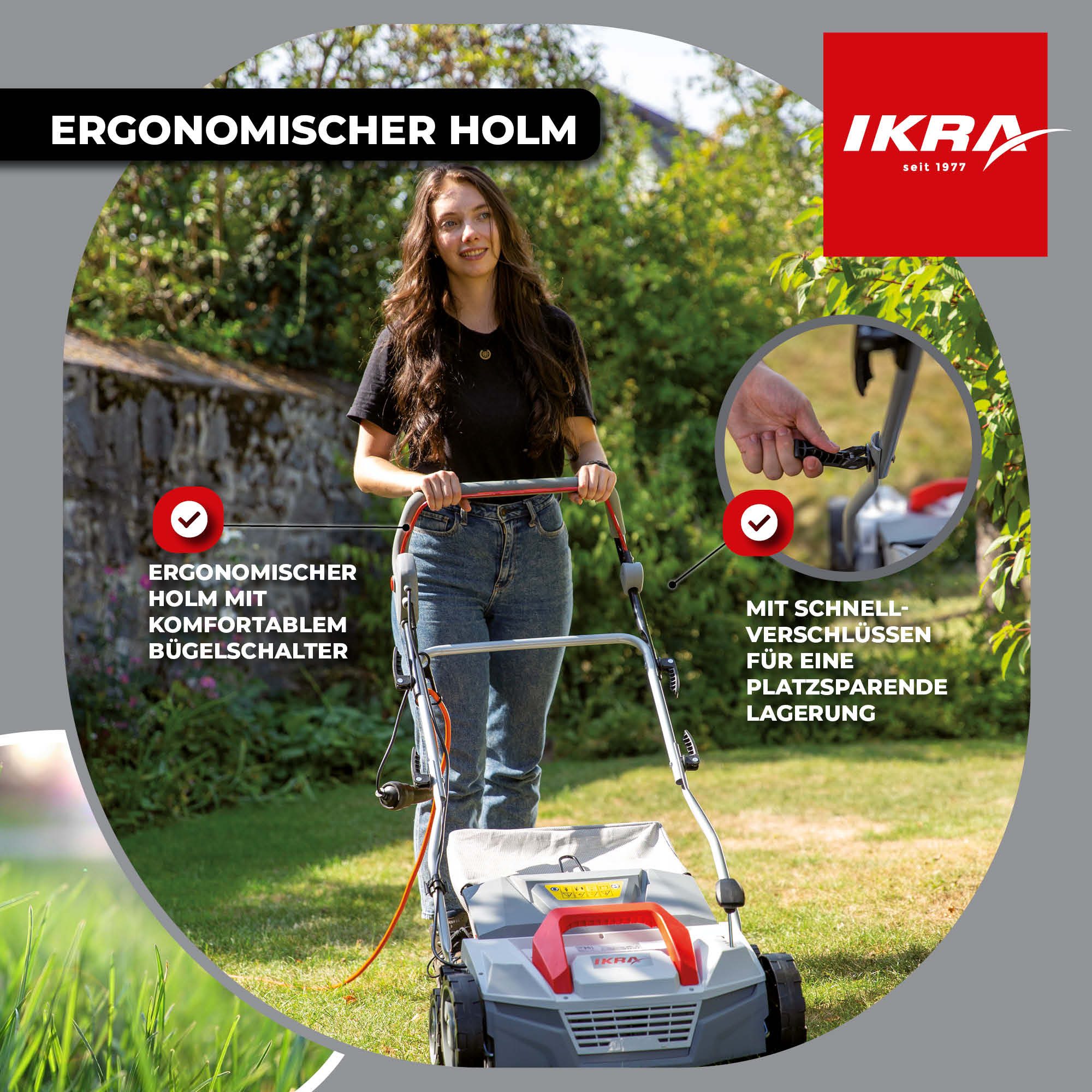ikra GmbH Elektro-Vertikutierer IEVL 1838, 38 cm Arbeitsbreite, (inkl. Walzen & Fangkorb), 2in1 Gerät, 1.800 Watt, werkzeugloser Walzenwechsel – Bild 4 von 5
