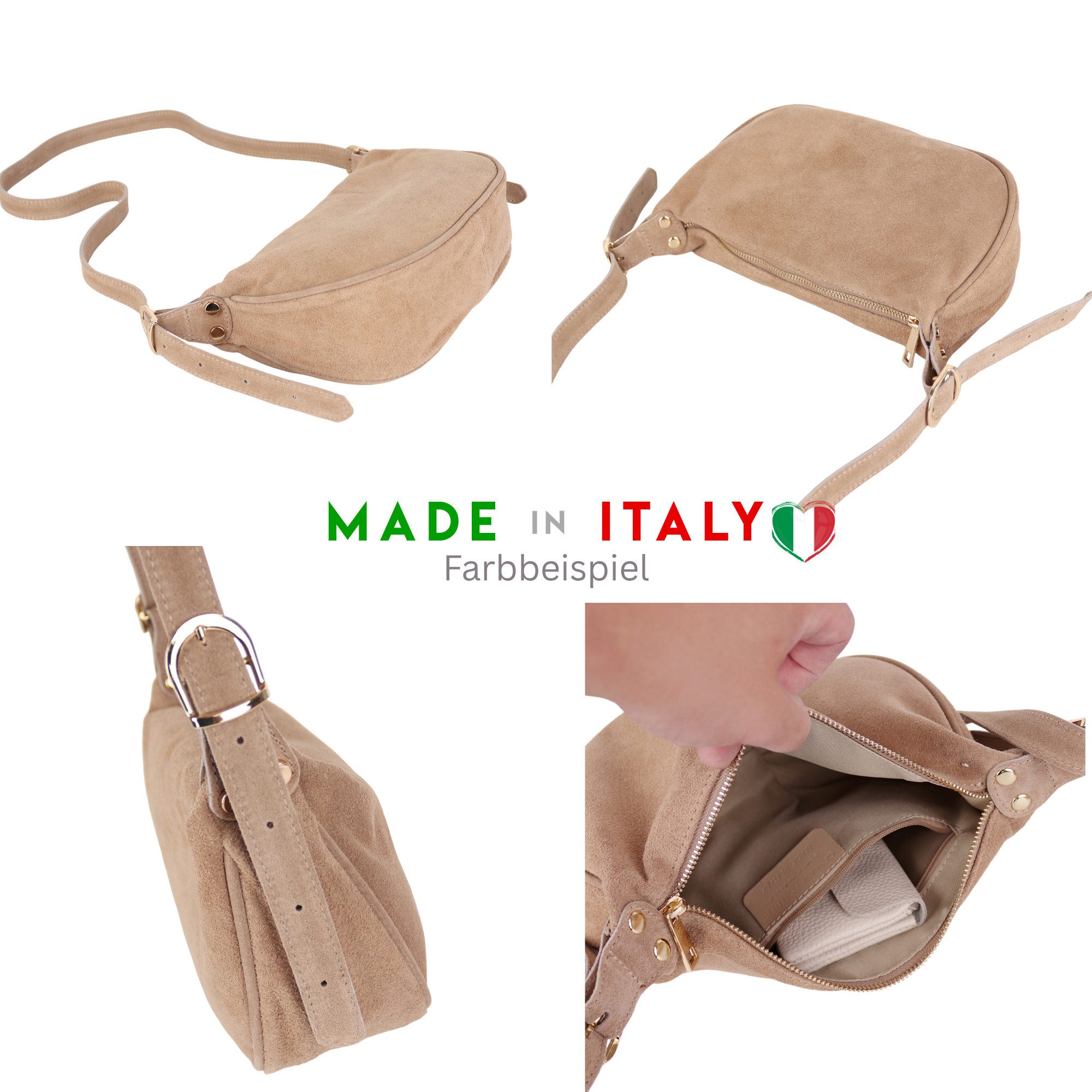 MIRROSI Umhängetasche Damen Crossbody Bag, Wildleder Echtleder Made In Italy, Mittelgroße Damen Tasche 26x16x10cm – Bild 4 von 5