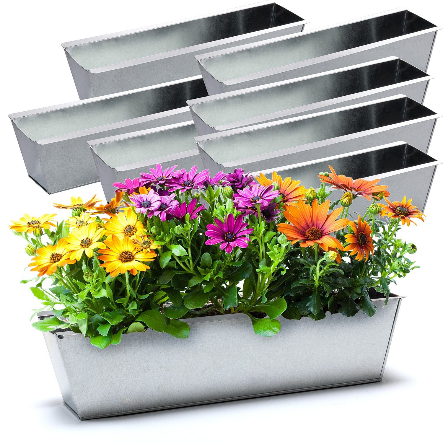 BigDean Blumenkasten 8x Pflanzkasten f. Europalette Metall verzinkt 38x12,5x9cm Blumentopf (8 St)