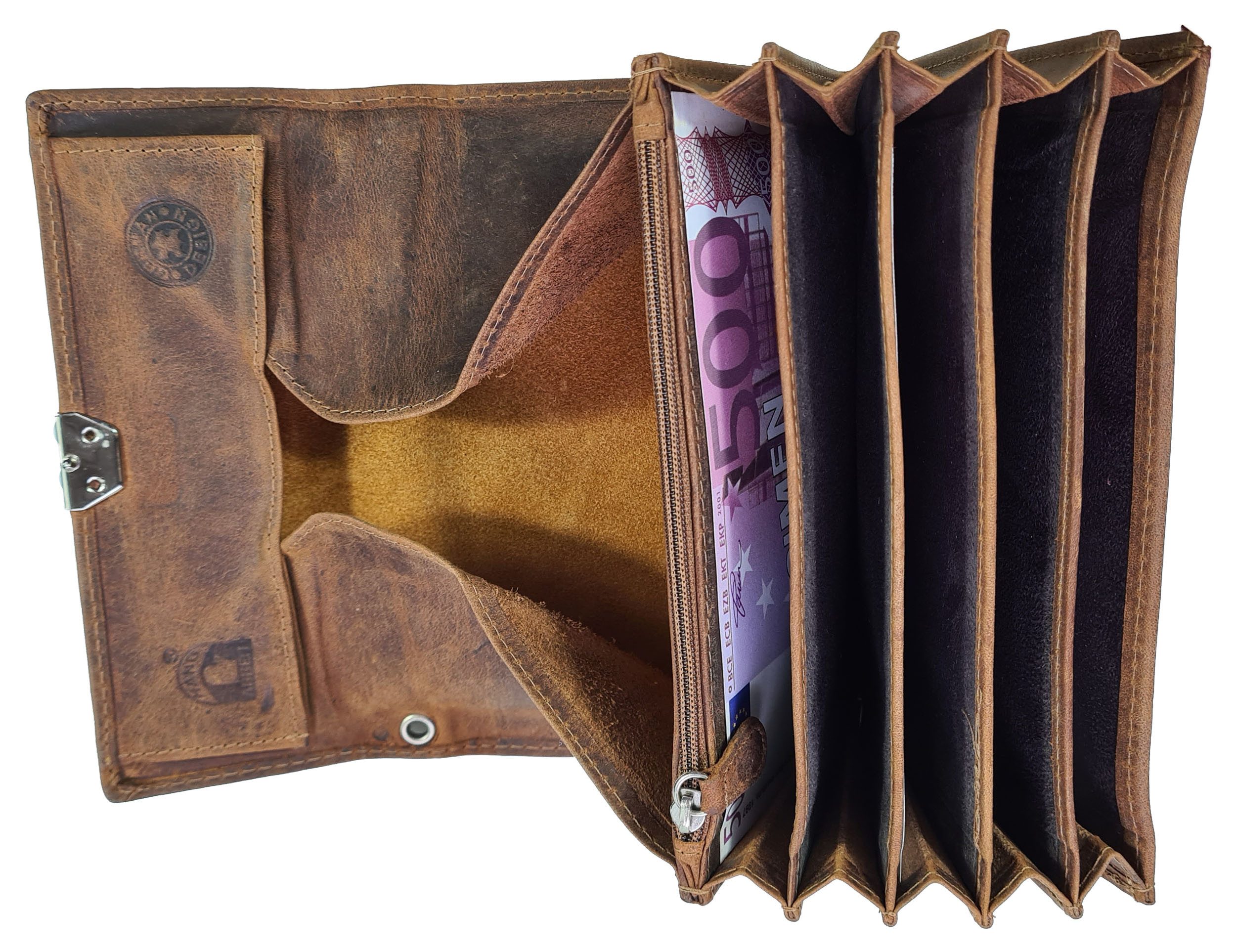 Einkaufszauber Kellnerbörse Bayrischer Echt Leder Kellner Geldbeutel Edelweiß (mit Sicherheitskette), Echt Leder
