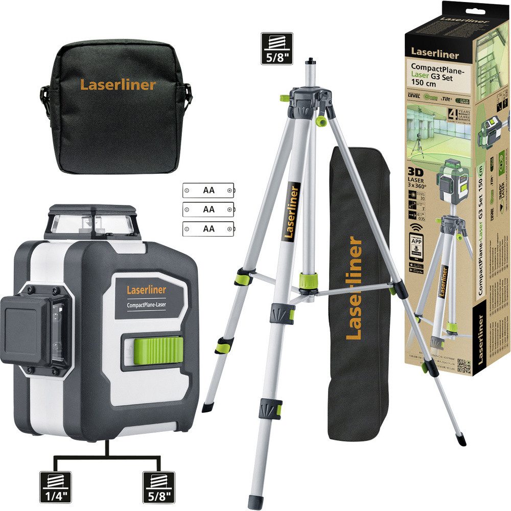 LASERLINER Nivelliergerät Laserliner CompactPlane-Laser 3G Set 150 Dreidimensionaler Laser inkl, (CompactPlane-Laser 3G Set 150)