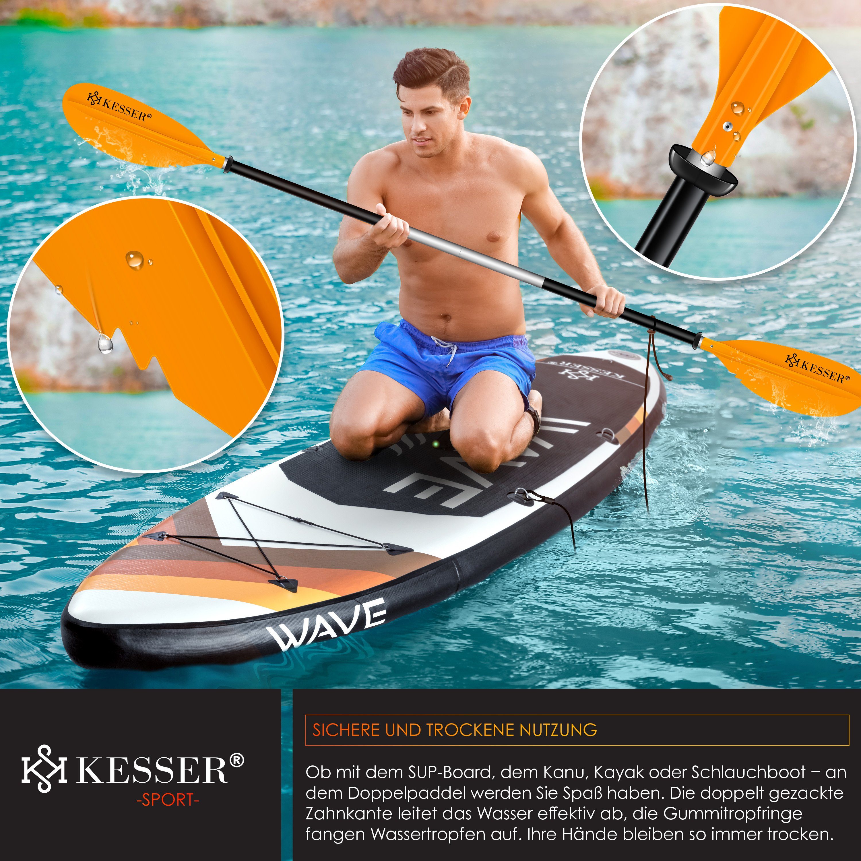Kayak für 4-teilig Kanu KESSER Paddle Doppelpaddel Stand-Up SUP-Paddel, orange SUP