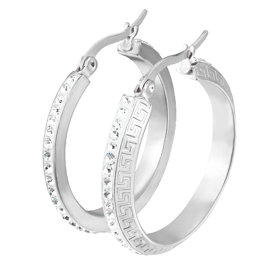 Paar Creolen Elegante stilvolle Damen Creolen Ohrringe Aztec Muster Silber 30mm