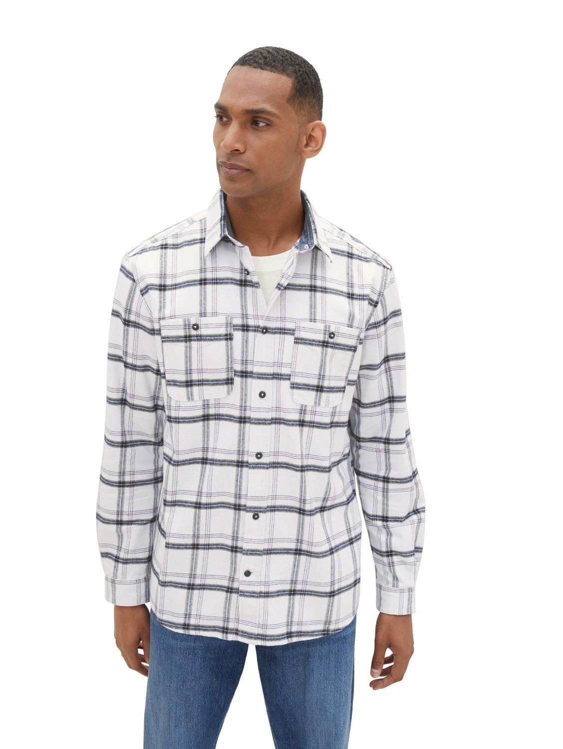 TOM TAILOR Langarmhemd COMFORT CHECK (1-tlg) Off White colorful check 30740