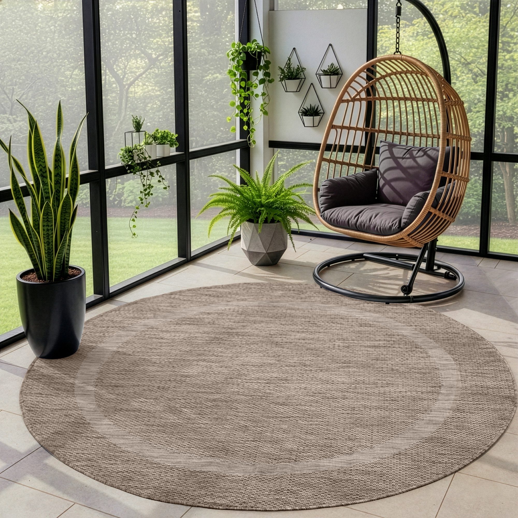 Carpettex Outdoorteppich Unicolor - Einfarbig, Rund, Höhe: 5 mm, Teppich Wetterfest Balkon Küchenteppich Flachgewebe Sisaloptik