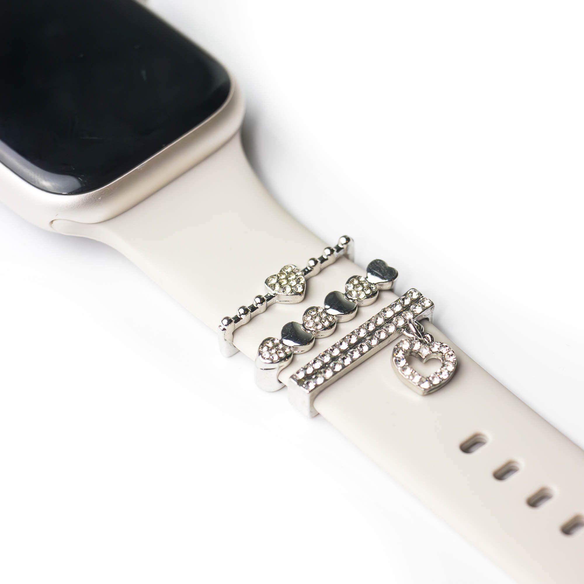 ARTVALL Smartwatch-Armband Apple Watch Charms Set 38/40/41mm & 42/44/45/49mm, trendige Watch Charms Herzanhänger & Strasssteine Silber