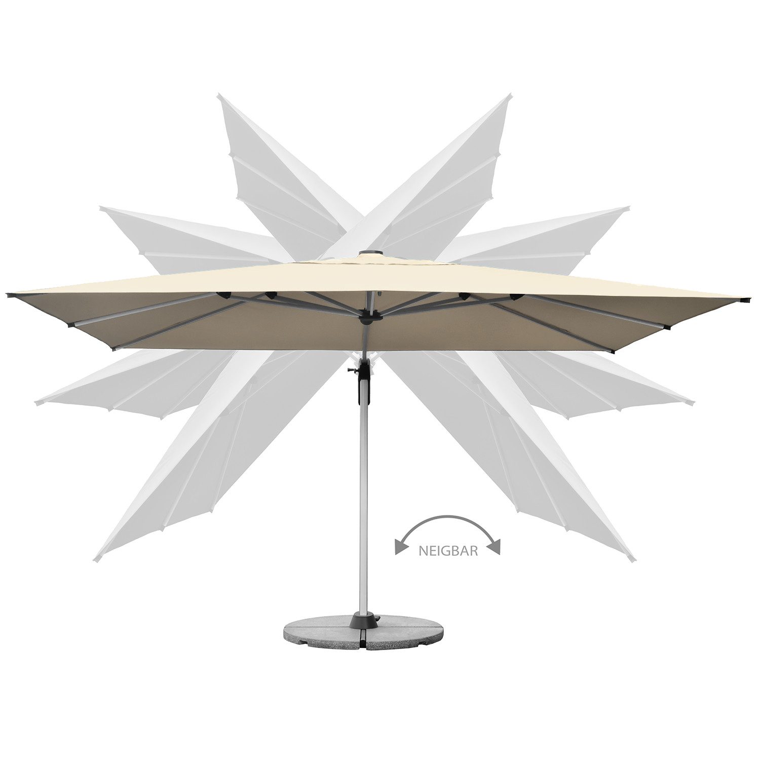 anndora-sonnenschirm Ampelschirm aus Aluminium Marktschirm mit Kurbelmechanik, LxB: 400,00x300,00 cm, Winddach - 360° drehbar - witterungsbeständiger Stoff