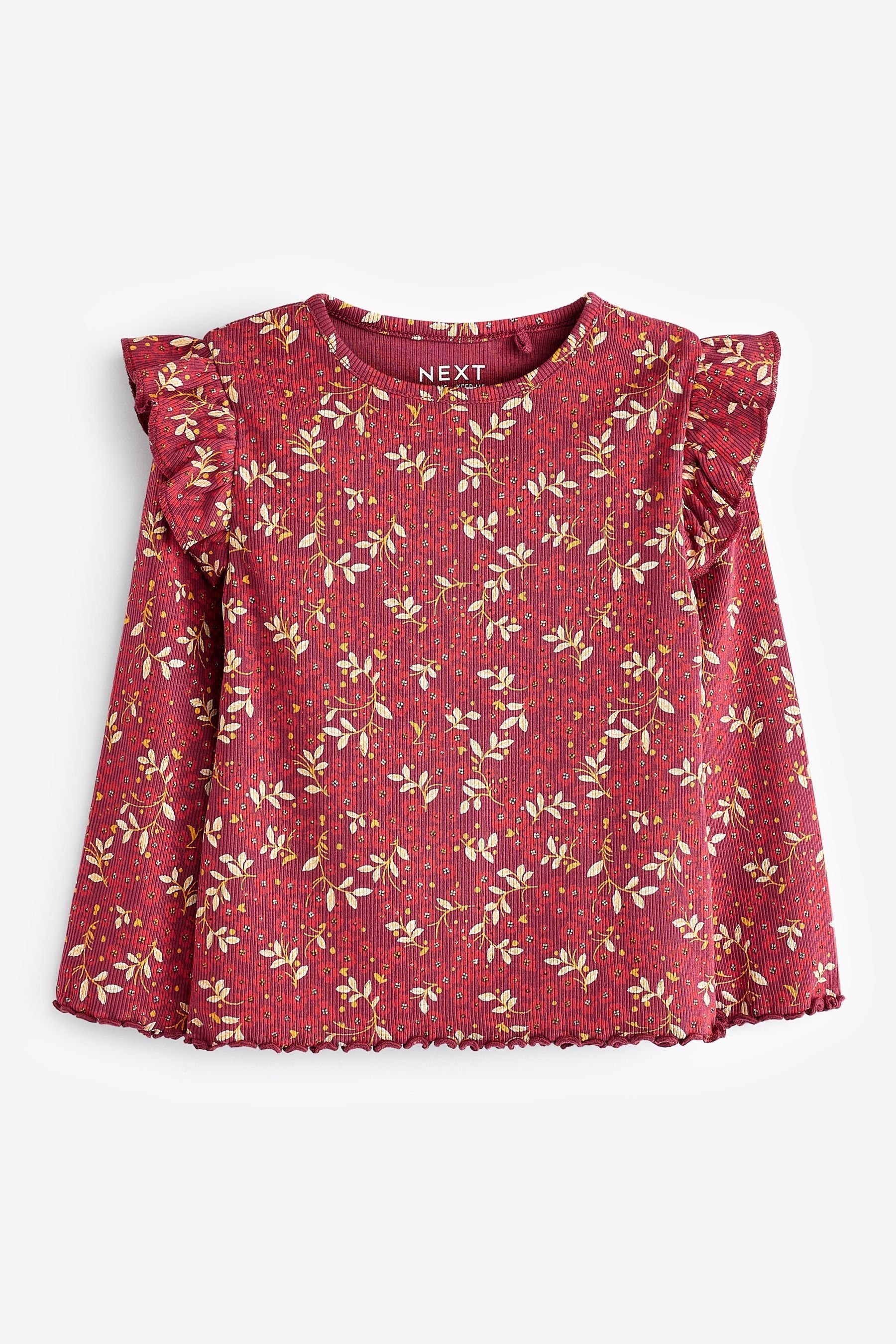 Next Langarmshirt Langärmeliges Feinripp-Shirt Floral Red (1-tlg)