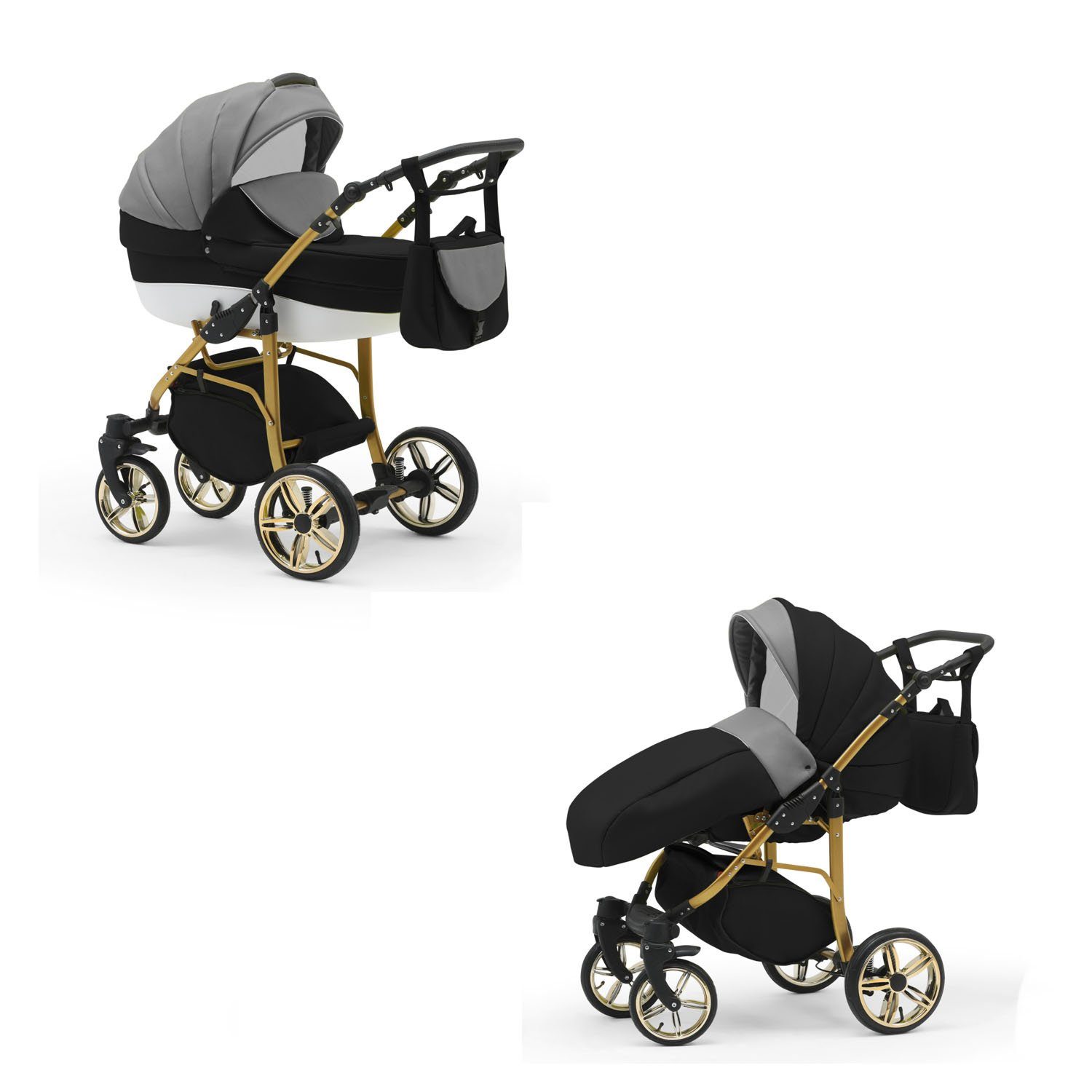 Kinderwagen-Set 2 Gold in 1 babies-on-wheels - 46 Kombi-Kinderwagen in ECO Cosmo Farben Teile Grau-Schwarz-Weiß - 13
