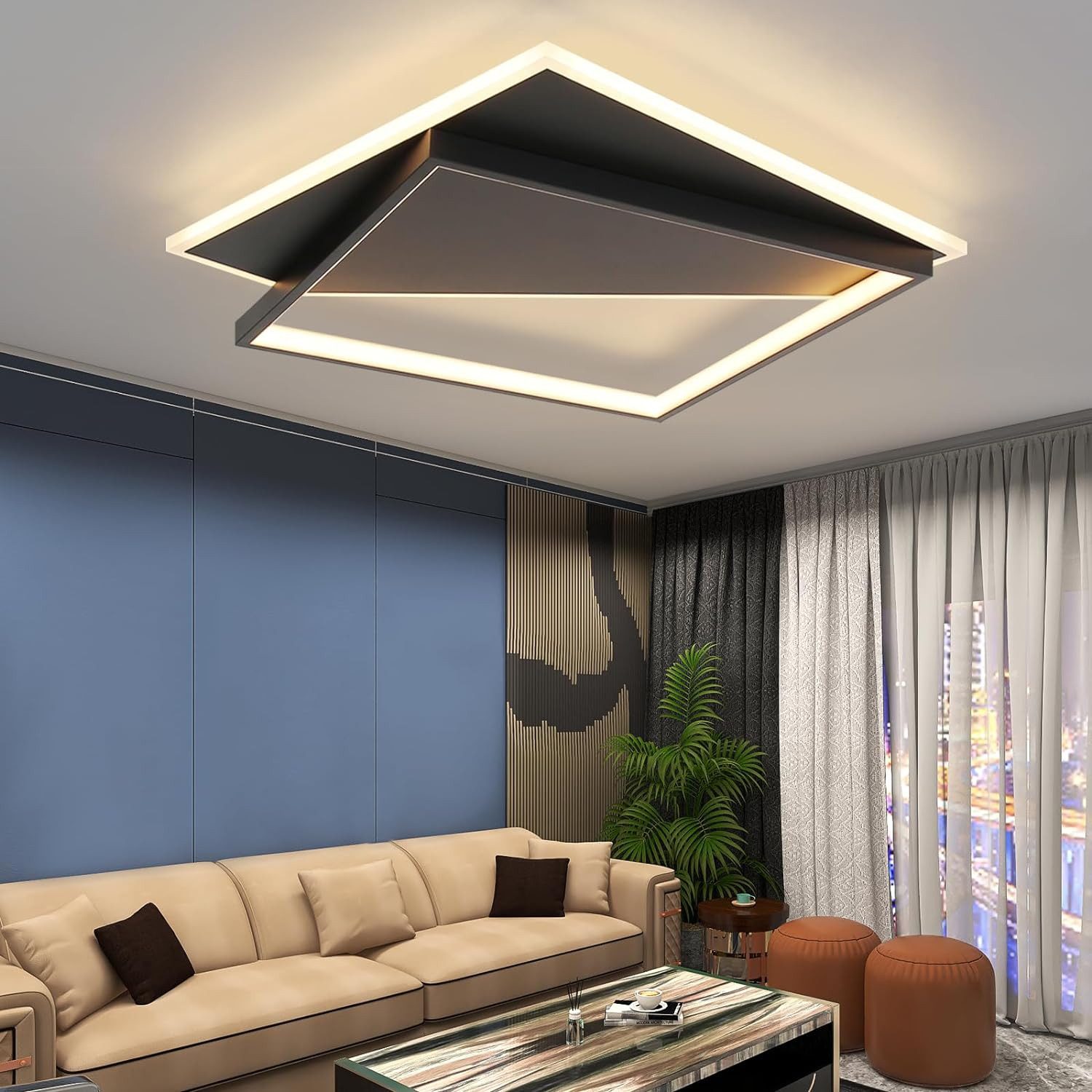 ZMH LED Deckenleuchte Dimmbar Modern für Wohnzimmer Esszimmer Büro Küche Flur, LED fest integriert, Tageslichtweiß, LED fest integriert
