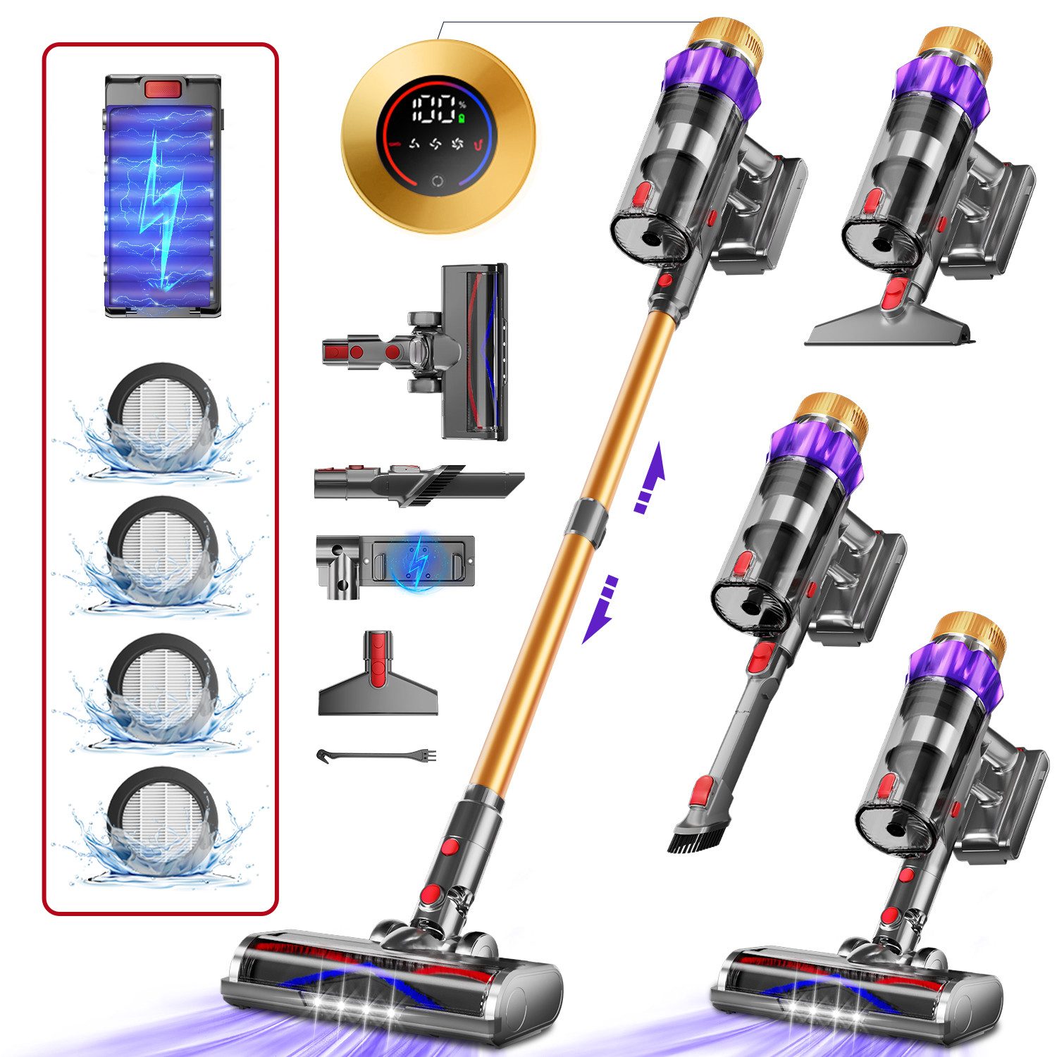 Homimaster Akku-Hand-und Stielstaubsauger Akku-Staubsauger 80000Pa, 70 Min Laufzeit, 1.8L, leise, Mit 4 HEPA-Filtern, 4 Duftpads und abnehmbarem Akku, ideal für Tierhaare, Teppiche und Hartböden, Kabelloser Staubsauger für Tierhaare, Teppich und Hartböden