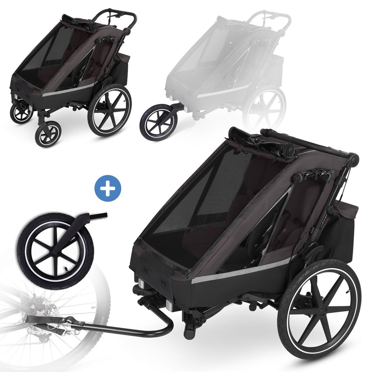 ABC Design Fahrradkinderanhänger Tour 2 - Falcon, 3in1 Fahrradanhänger, Kinderwagen & Jogger für 2 Kinder inkl. Luftrad