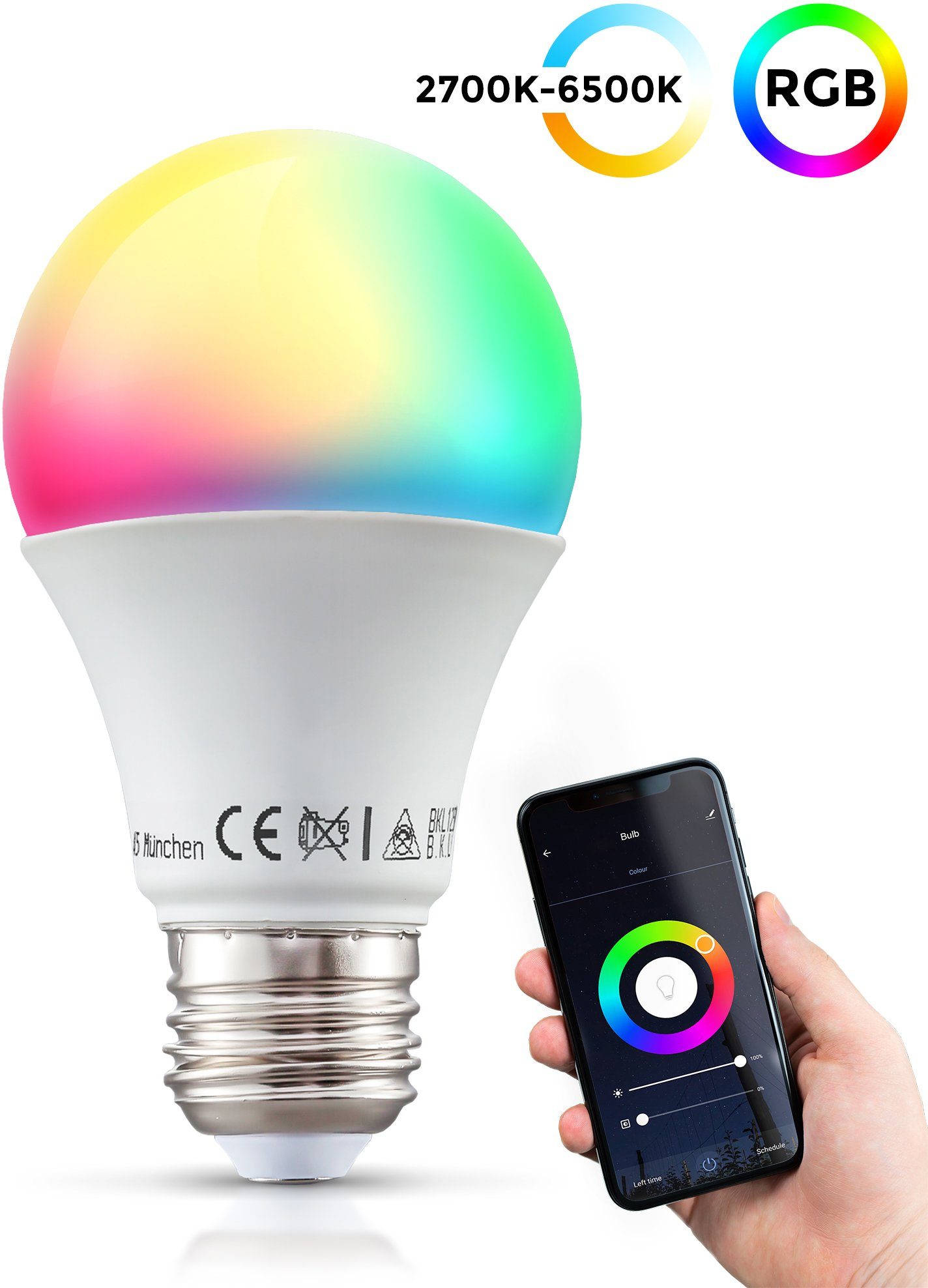 Farbwechsler, WiFi, LED-Lampe, St., 1 dimmbar RGB, Smart Home E27, App-Steuerung, B.K.Licht LED-Leuchtmittel,