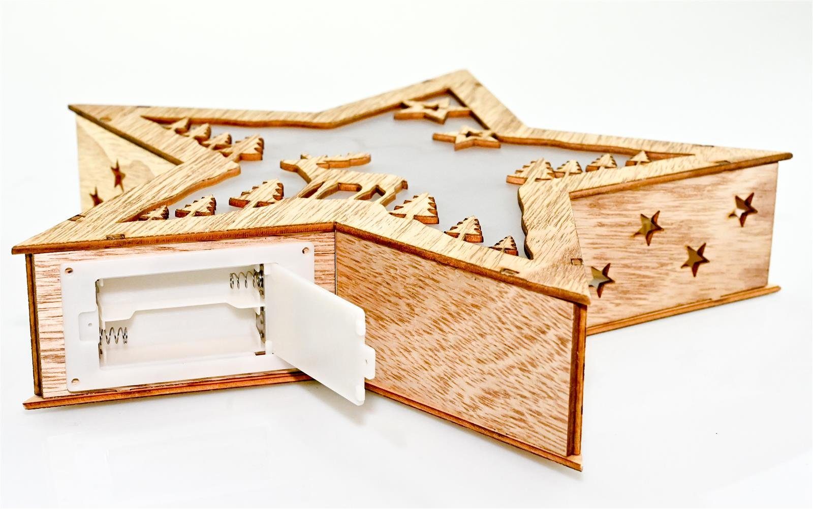Bambelaa! LED Dekolicht Weihnachtsstern Holz Hologramm LED Dekoration batteriebetrieben 30cm, LED, Warmweiß – Bild 3 von 5