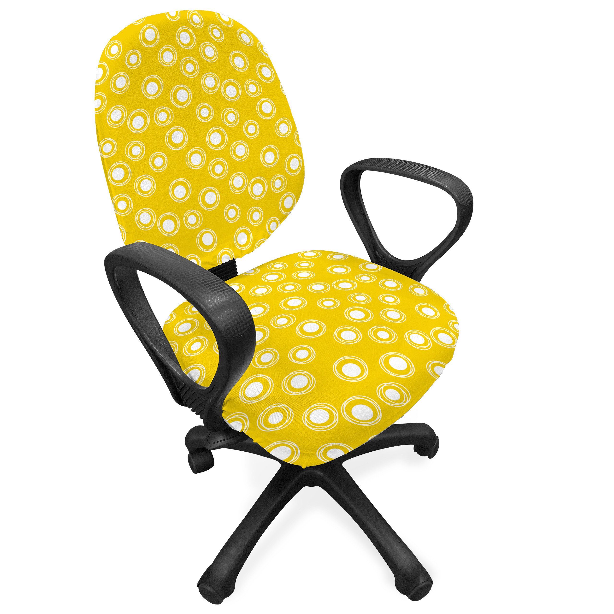 Bürostuhlhusse dekorative Schutzhülle Stretchgewebe, Spots Round aus Gelb und Abakuhaus, Weiß