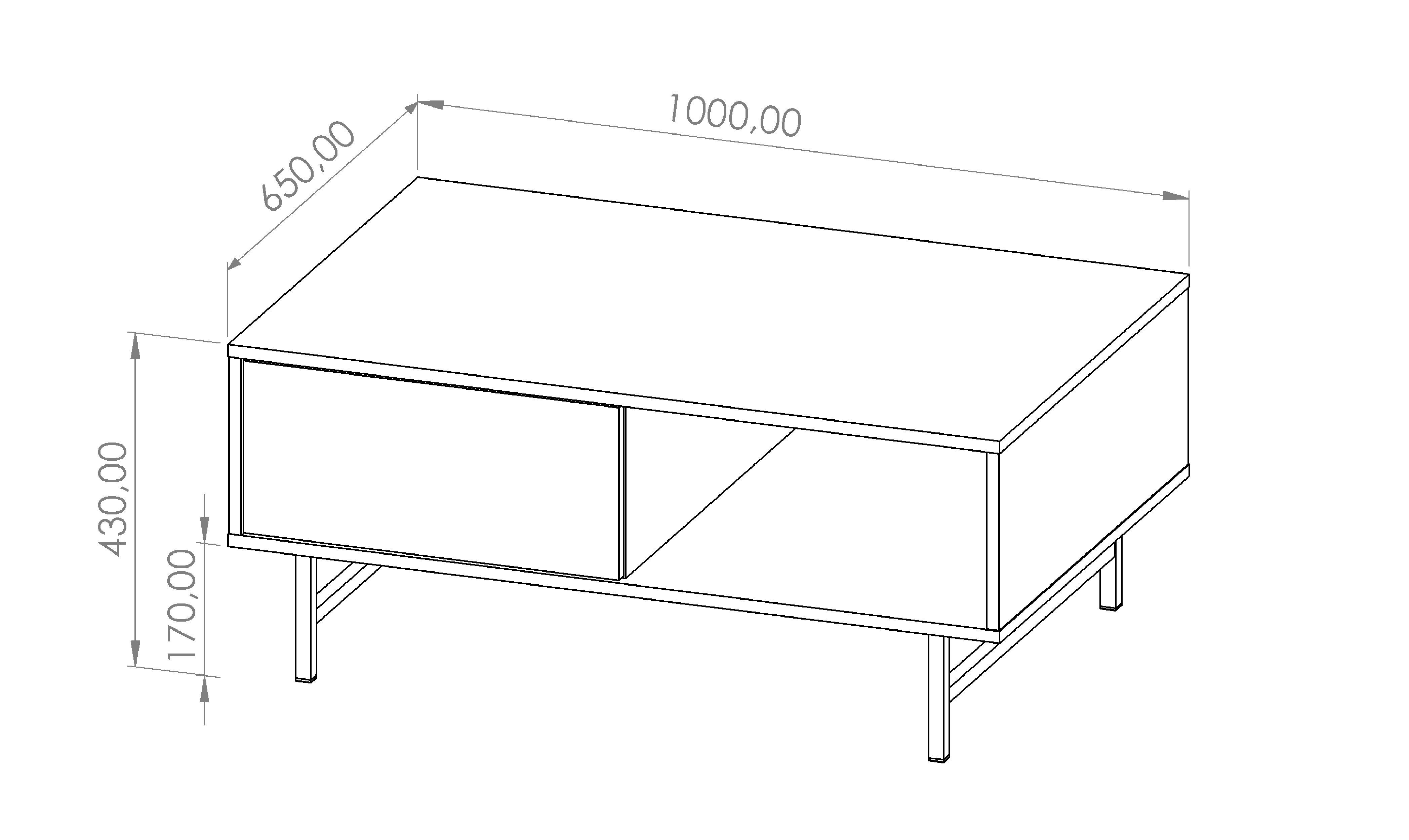 und deck, T65 x Schwarz/Captains Schubladen Couchtisch x B100 Furnix cm H43 Ablagefach mit PRIGGI