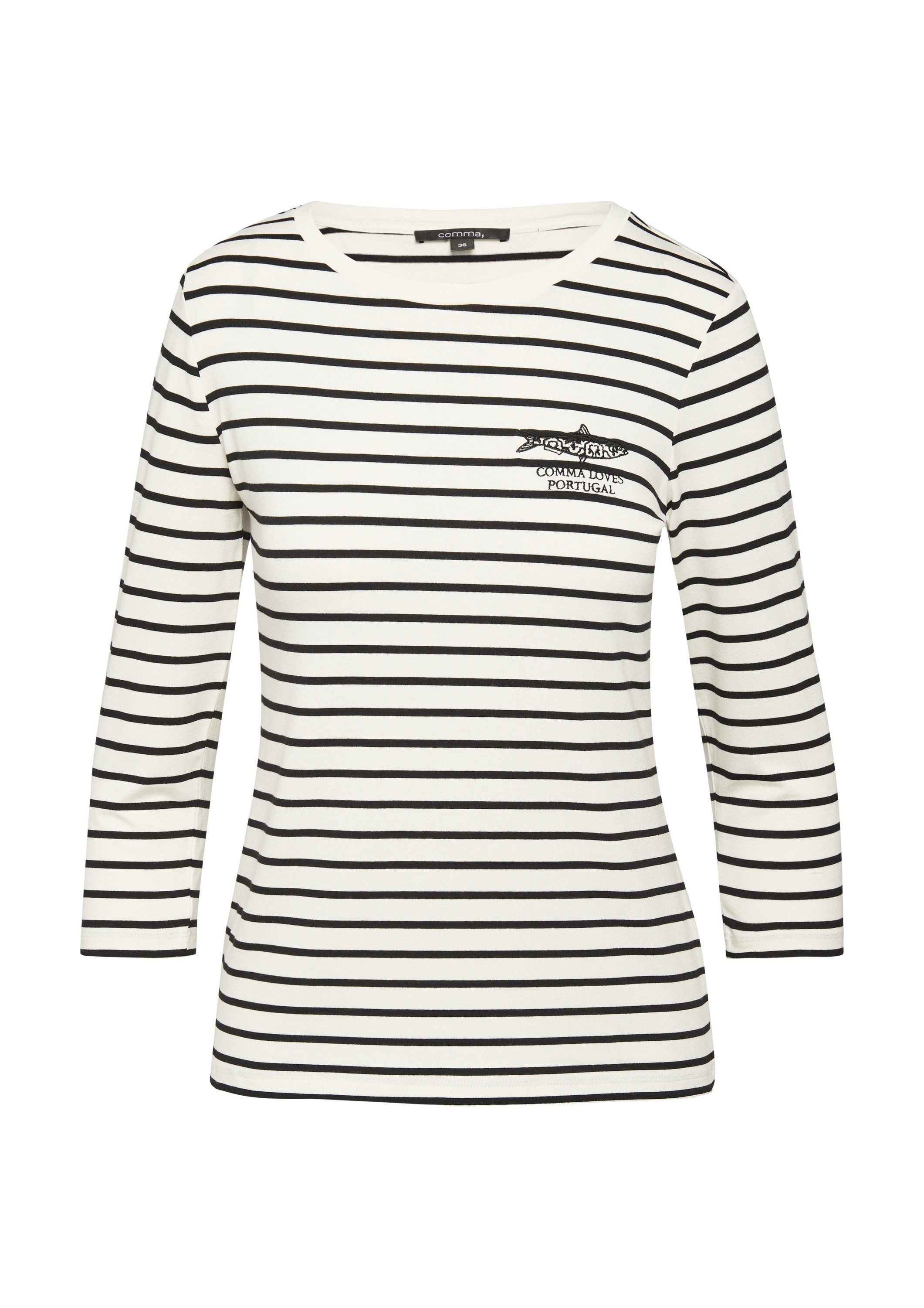 comma 3/4-Arm-Shirt T-Shirt Streifenshirt mit Stickerei günstig online kaufen