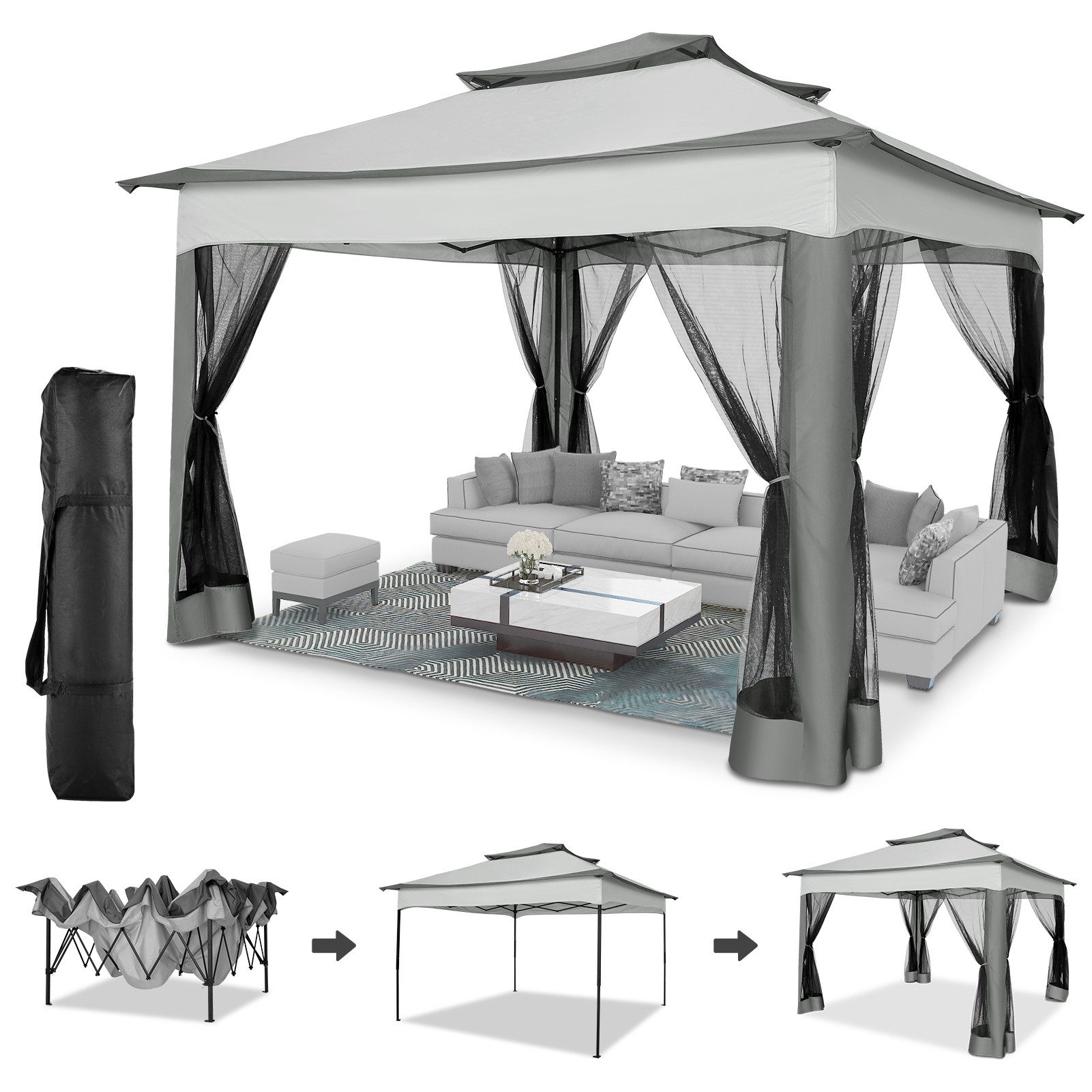 LUCKZON Pavillon 3*3 m Faltbar Gartenzelt günstig online kaufen