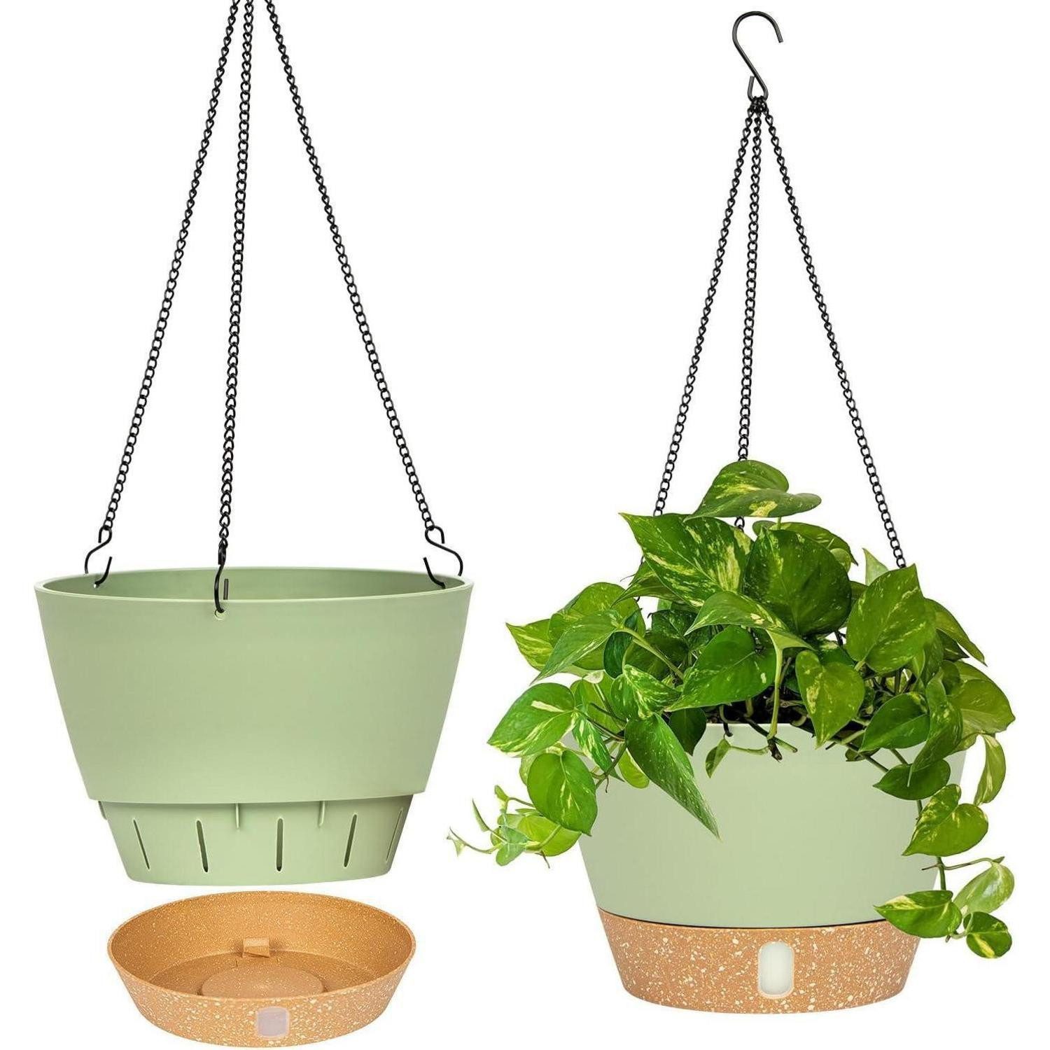 LuxusKollektion Blumentopf Hängende Pflanzgefäße 2er Set 25 cm Drainageloch 3 Haken A+grün 25.4CM