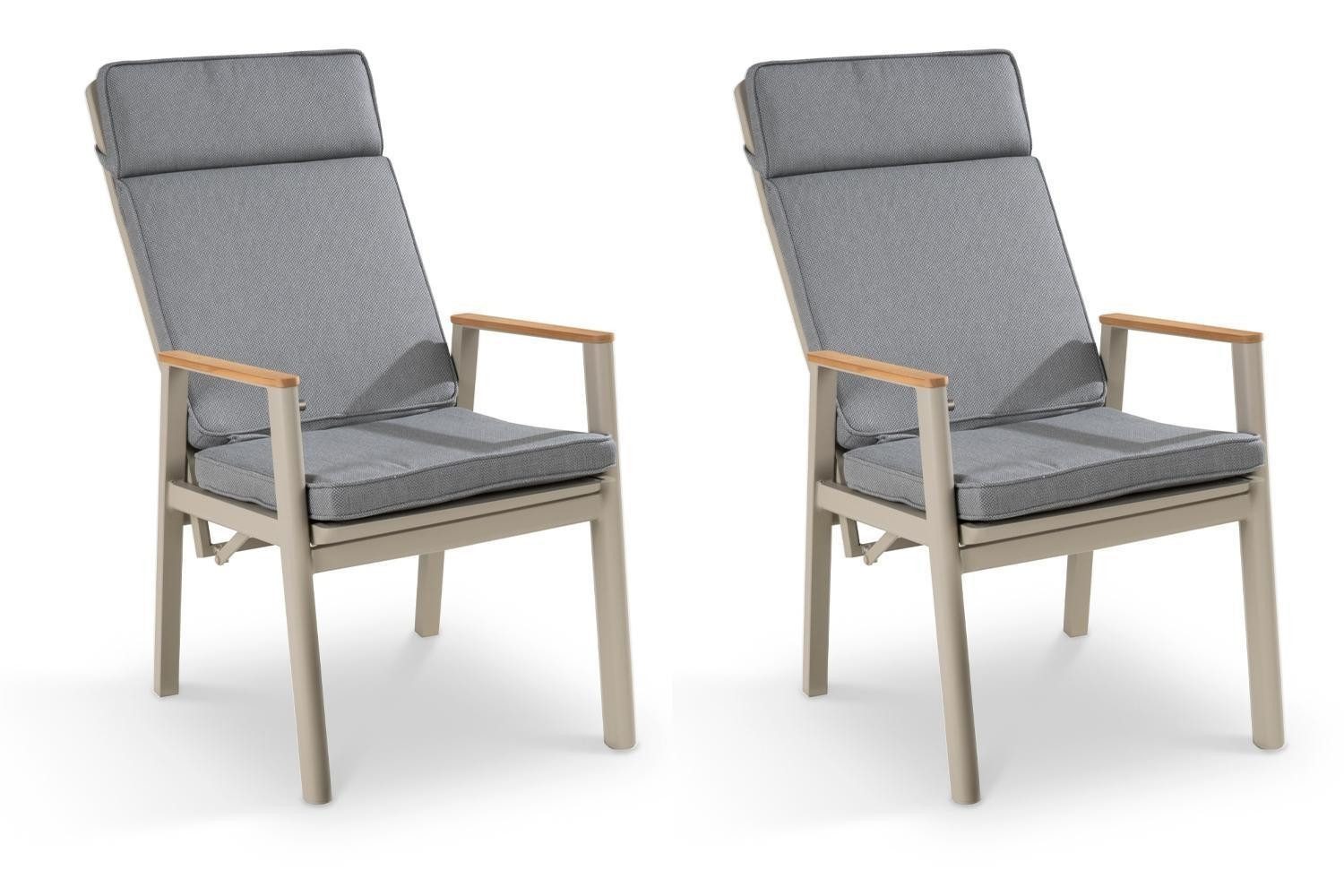 Outdoor Gartenstuhl MIRA, Beige, Hellgrau, Taupe, Aluminium, Textilen, (Set, 2 St), mit Kissen, Rücken verstellbar, B 58 x H 110 x T 65 cm