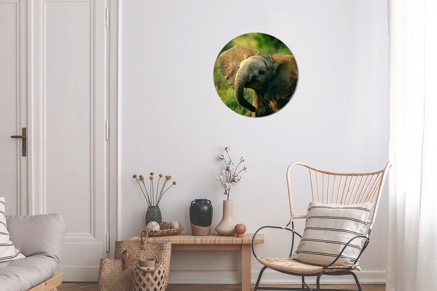 Forex, St), - MuchoWow Wandbild, Wohnzimmer, Elefant cm Tiere 30x30 Grün (1 Gemälde Kreis Wanddekoration Rundes - - Natur,