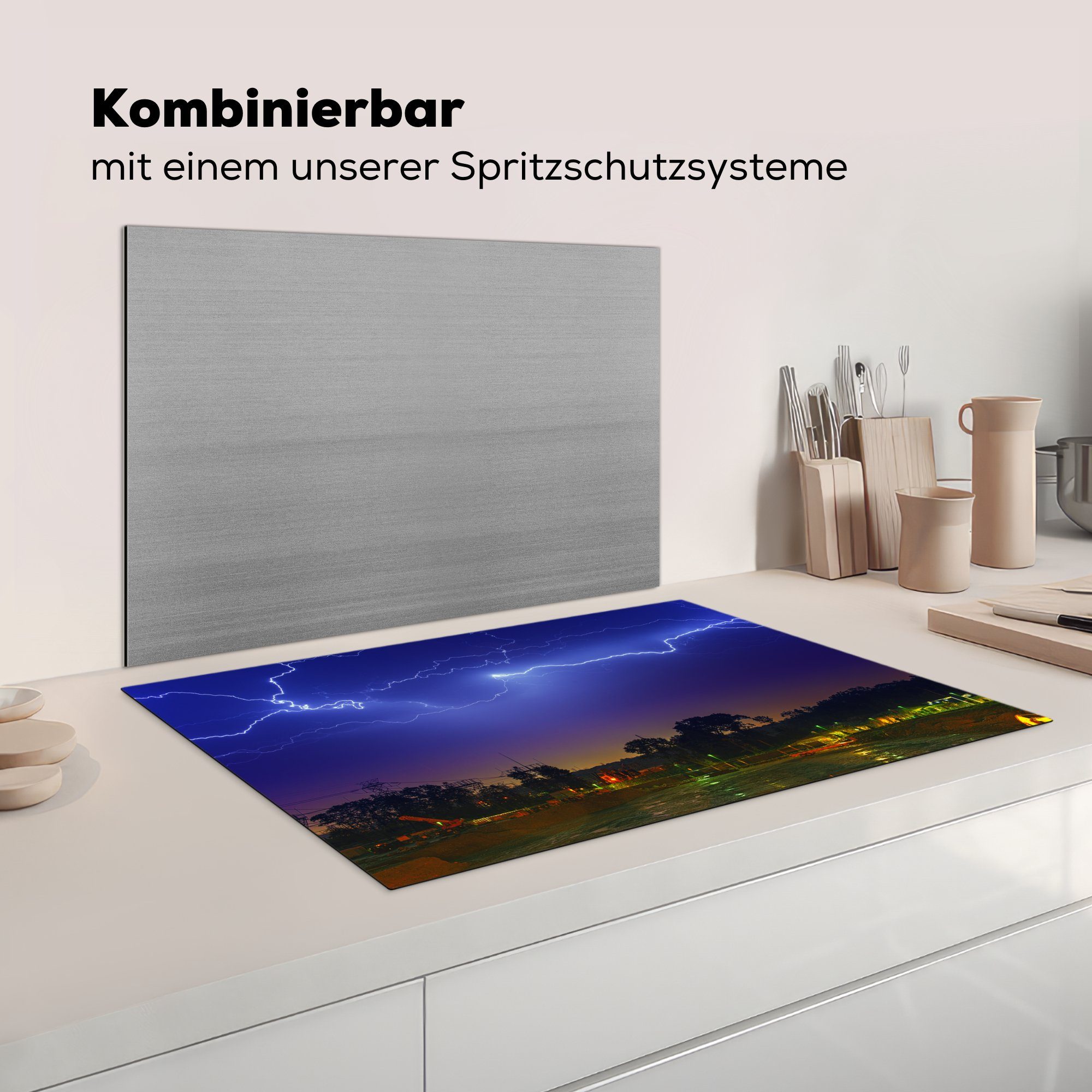 für New cm, über 81x52 tlg), Herdblende-/Abdeckplatte York, küche, Schutz Ceranfeldabdeckung Blitze (1 MuchoWow Vinyl, Induktionskochfeld die