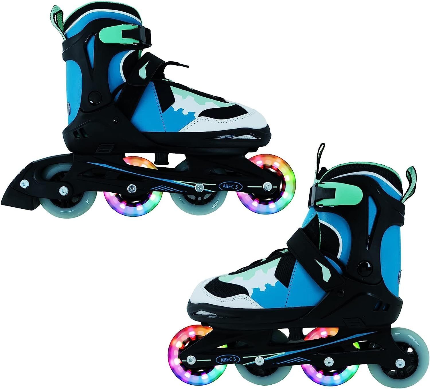 FASports Inlineskates Karuso in 5 Größen und 4 Breitenstufen verstellbar, mit LED-Rollen, in Größe 33-37 für Kinder und Erwachsene