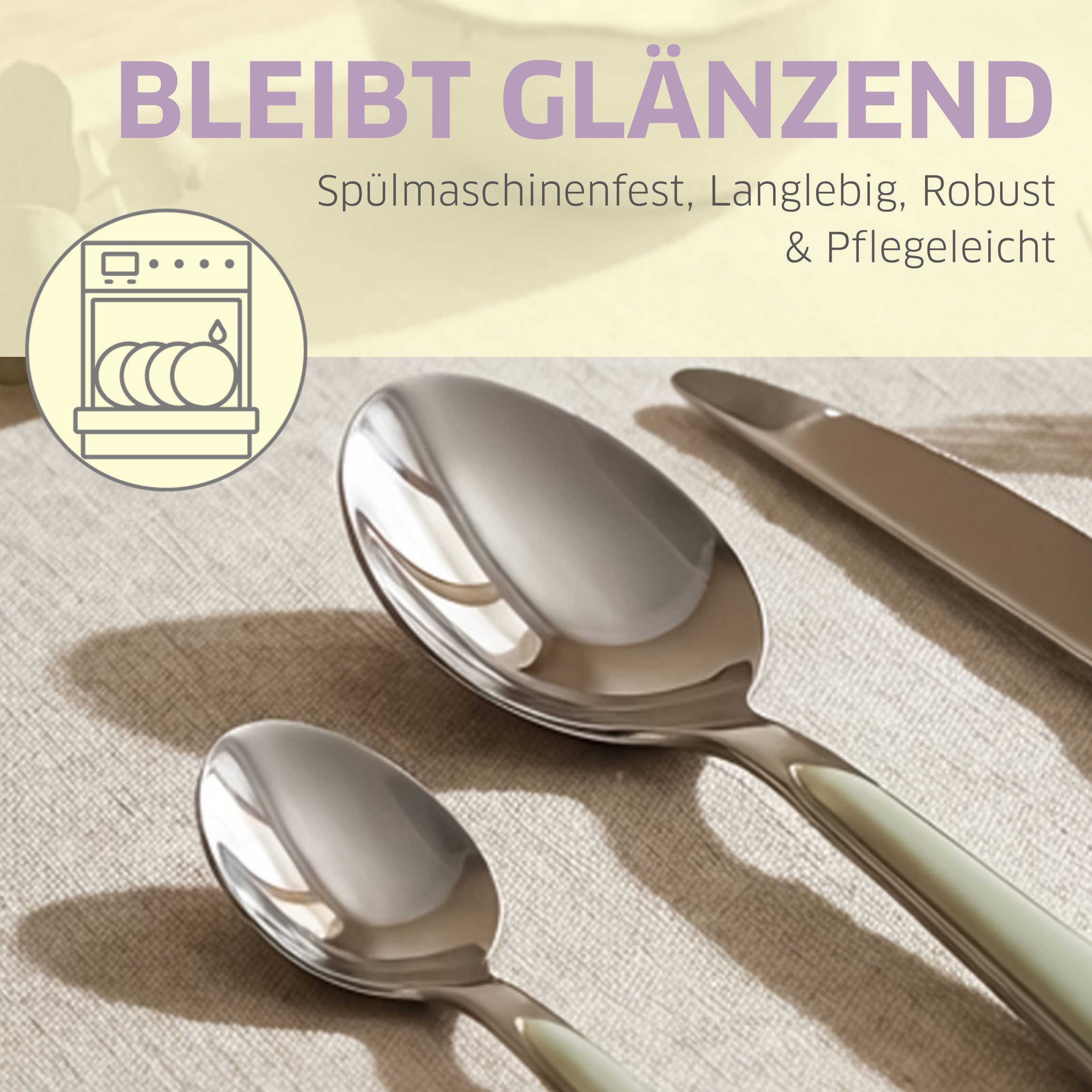 Kuppels Besteck-Set PRISMA (24-tlg), 6 Personen, Edelstahl Rostfrei 18/0, spülmaschinenfest, in hellgrau, hochglanzpoliert