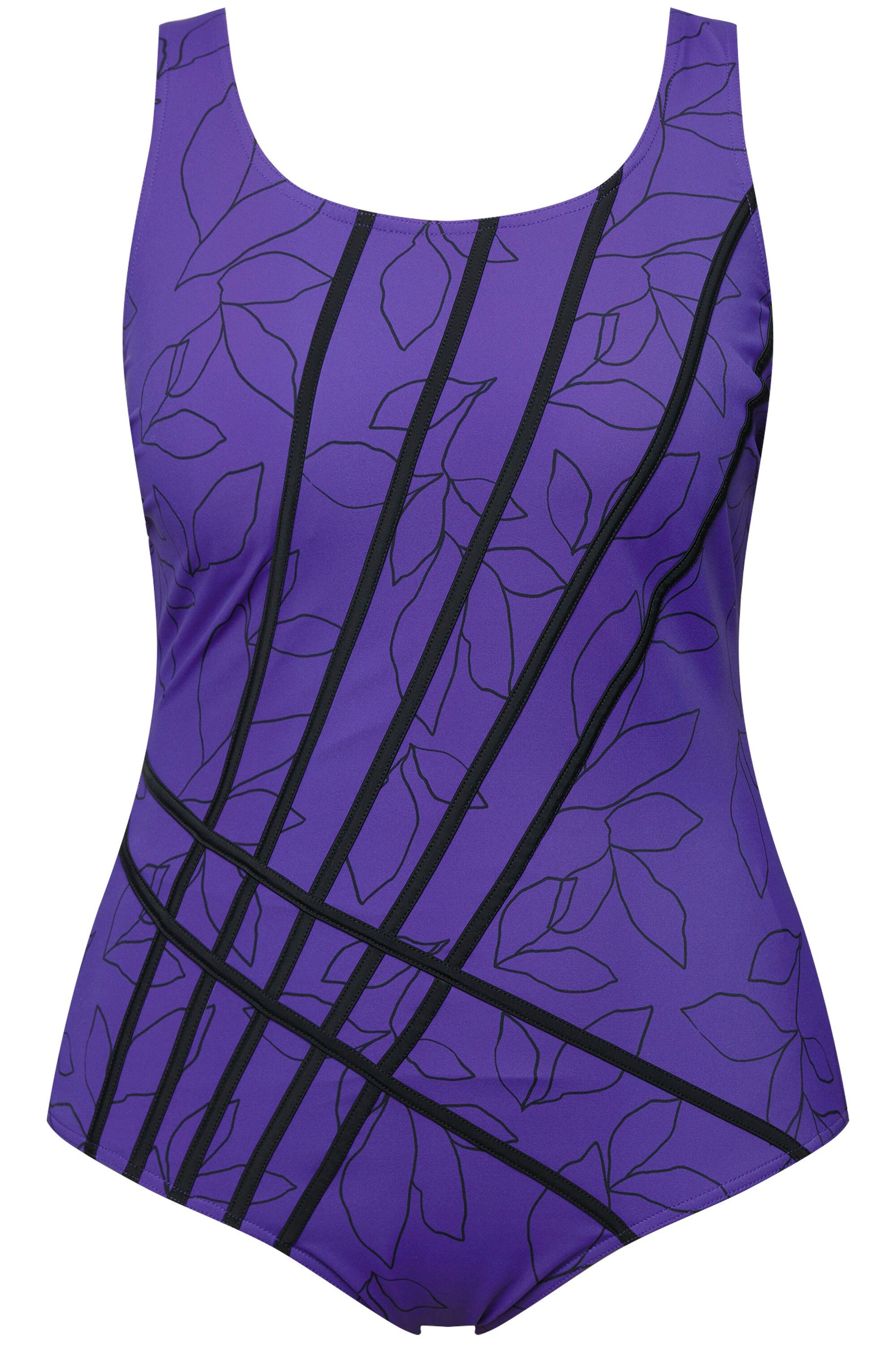 Ulla Popken Badeanzug Badeanzug Blätter ohne Softcups Streifen günstig online kaufen