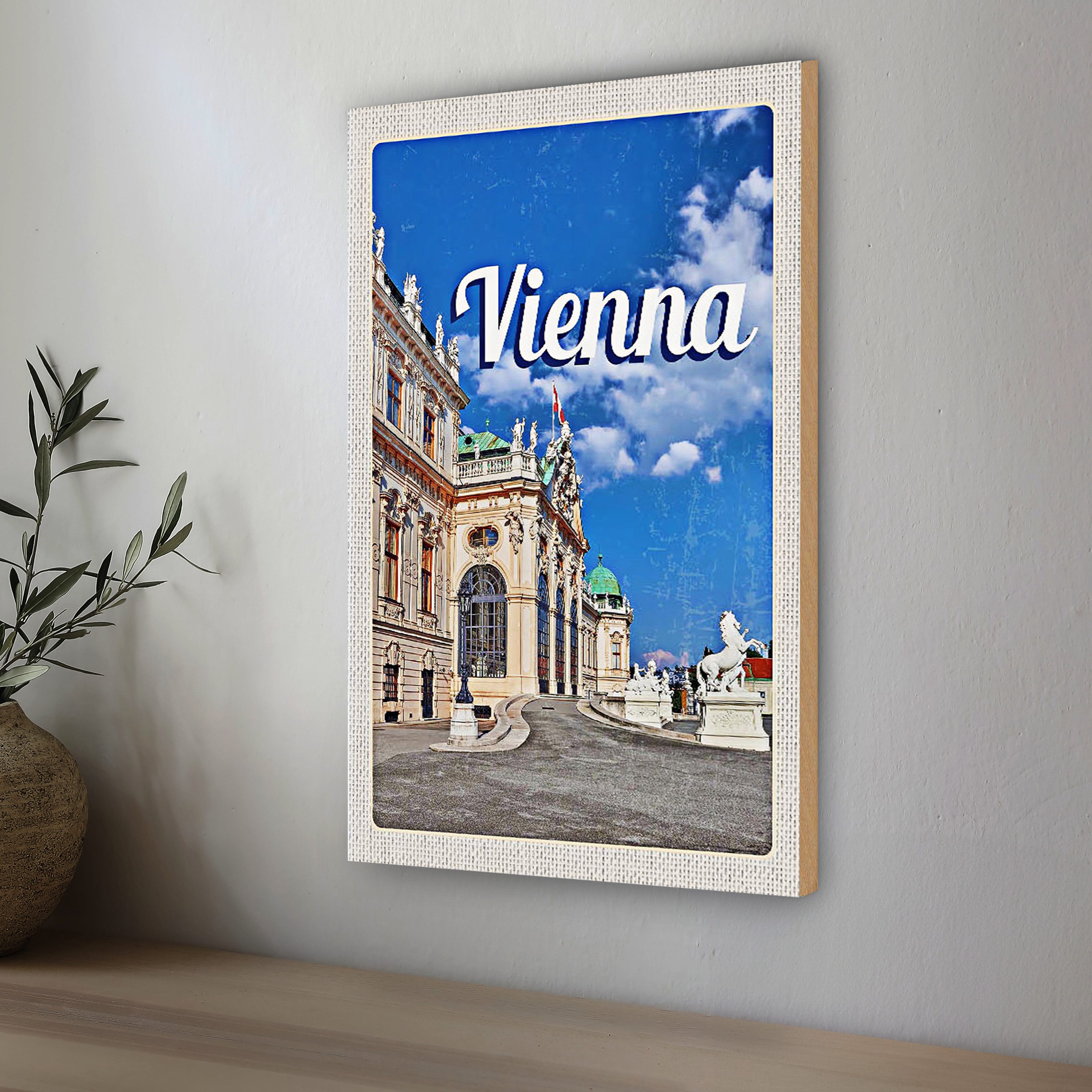 Roomando Holzbild Reise 12x18cm Wien Österreich Skulptur Mittelalter