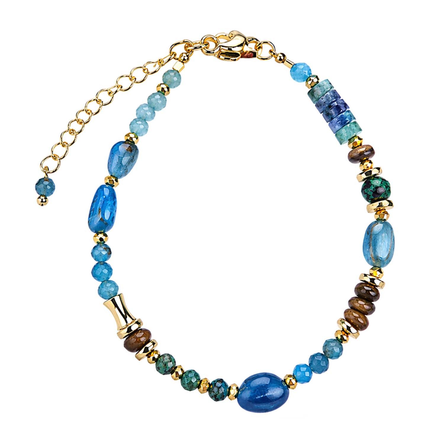 Impala Perlenarmband Armband Amita mit Apatit, Tigerauge & Türkis, verstellbares Armband mit Edelsteinen